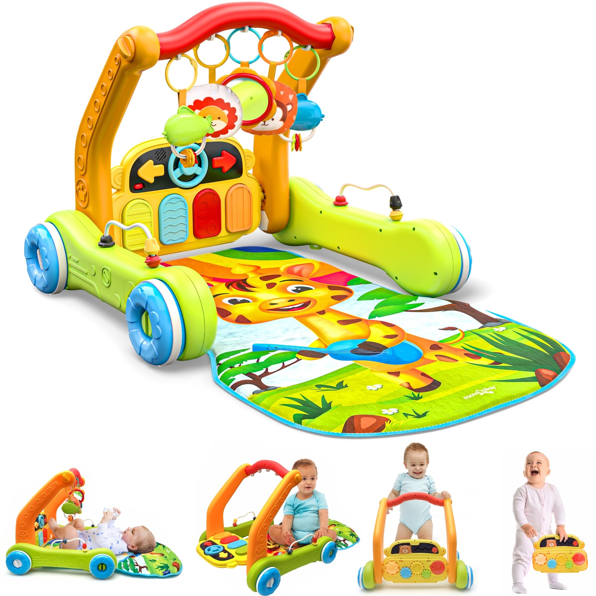 Move2Play, 4-in-1 Baby Play Mat & Activity Center Gym | Walker | Infant Toy for Tummy Time | Christmas Gift for 3, 4, 5, 6, 7, 8, 9, 10, 12 + Month Old Boys & Girls