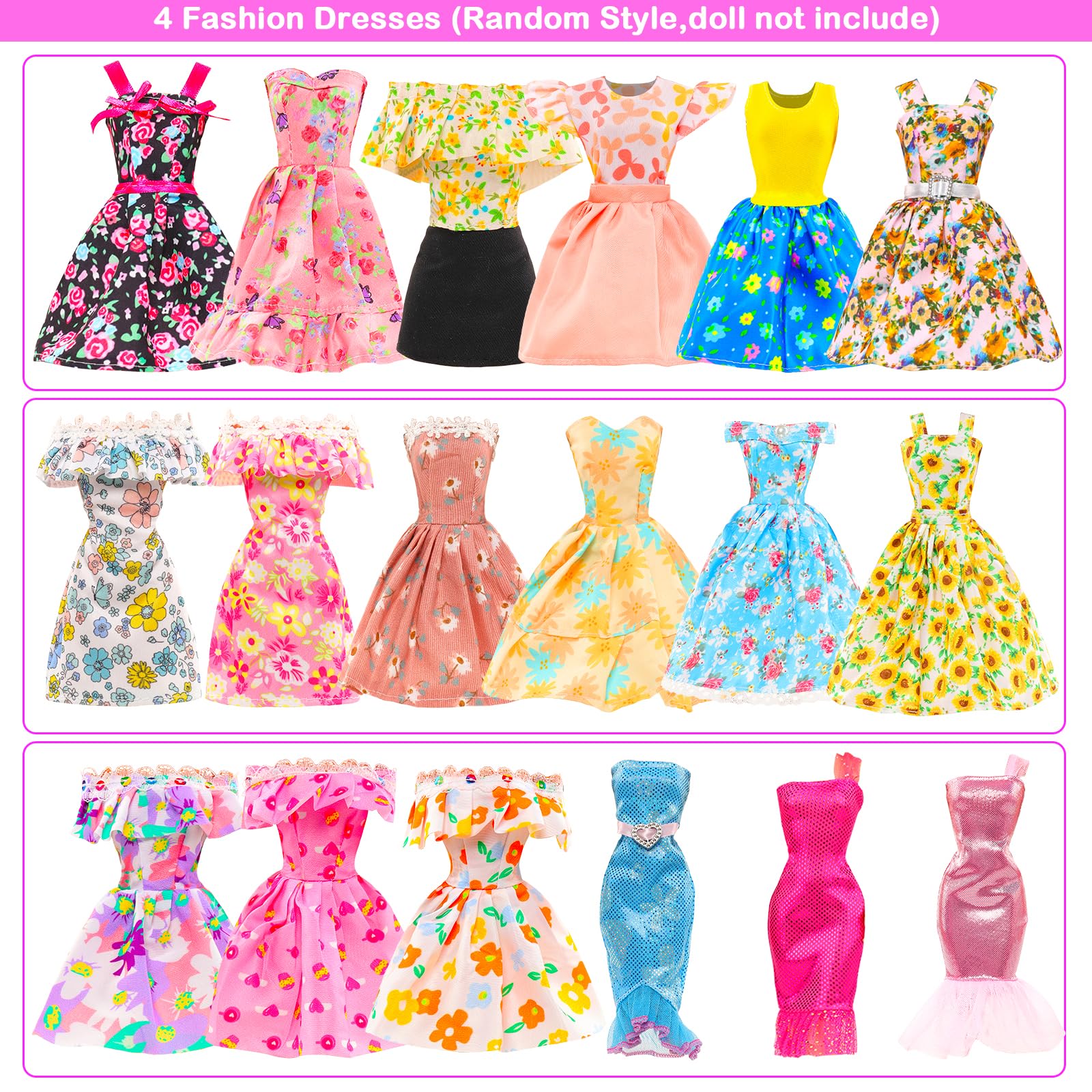 BARWA 11 Sets Doll Clothes Including 3 Sequins Dresses 4 Fashion Floral Dresses 4 Casual Outfits Tops and Pants for 11.5 inch Girl Dolls