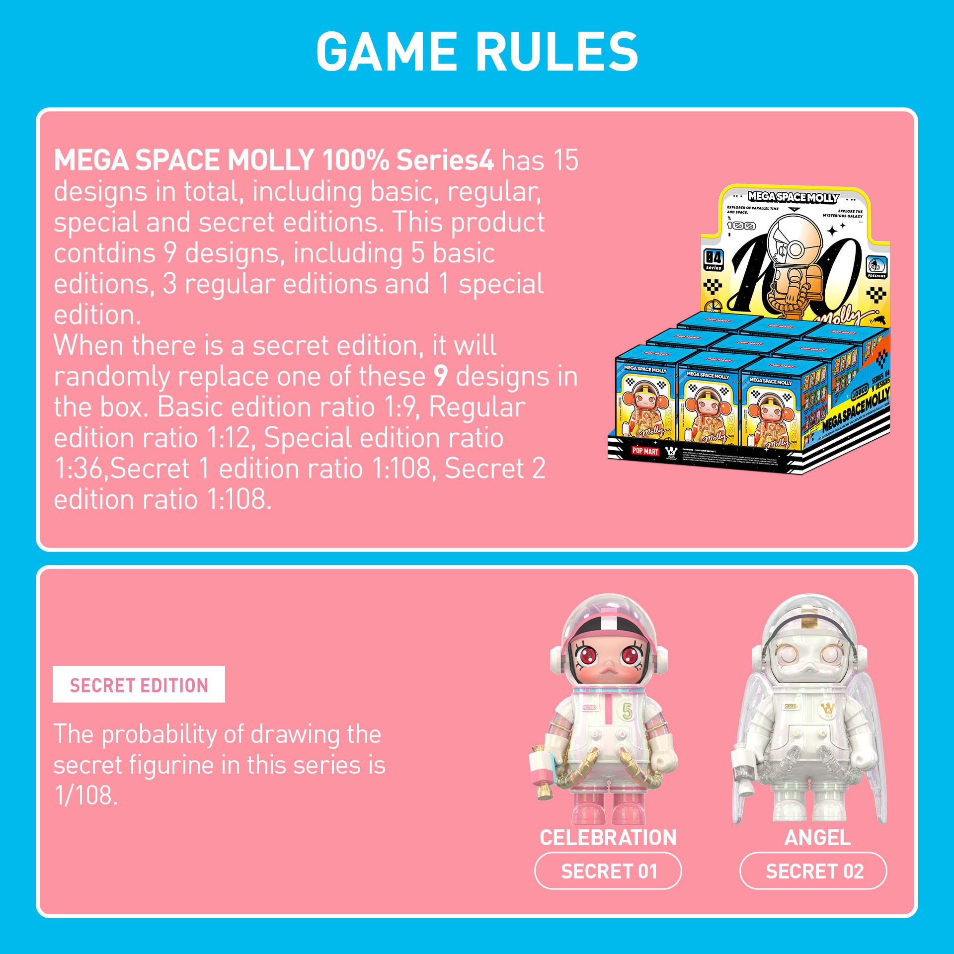 POP MART MEGA Space Molly 100% Series4 Blind Box Figures, Random Design Action Figures Collectible Toys Home Decorations, Holiday Birthday Gifts for Girls and Boys, Single Box