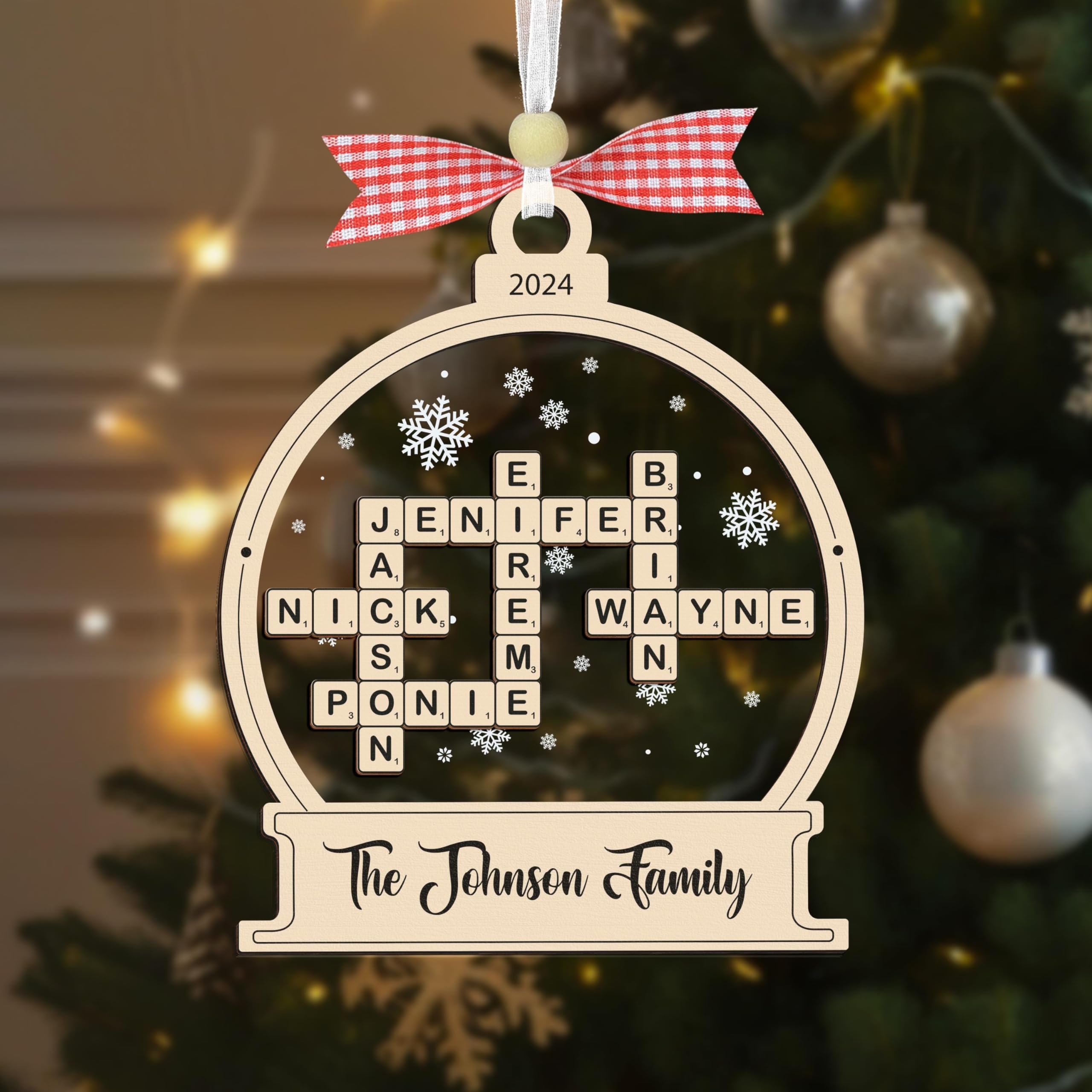 NAZENTI Personalized Family Crossword Christmas Ornament, Family Christmas Ornament 2024, Family Names Puzzle, Crossword Puzzle Name Ornament, Family, Family Keepsake Gifts