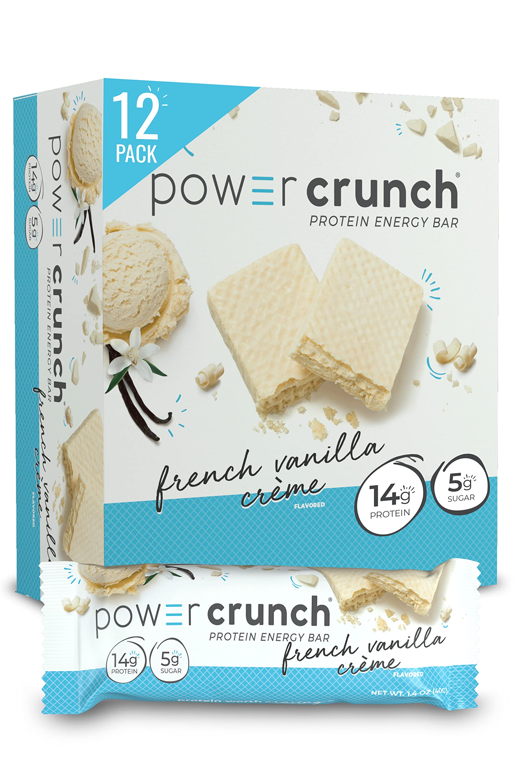 Power Crunch Protein Wafer Bars, High Protein Snacks with Delicious Taste, French Vanilla Creme, 1.4 Ounce (12 Count)