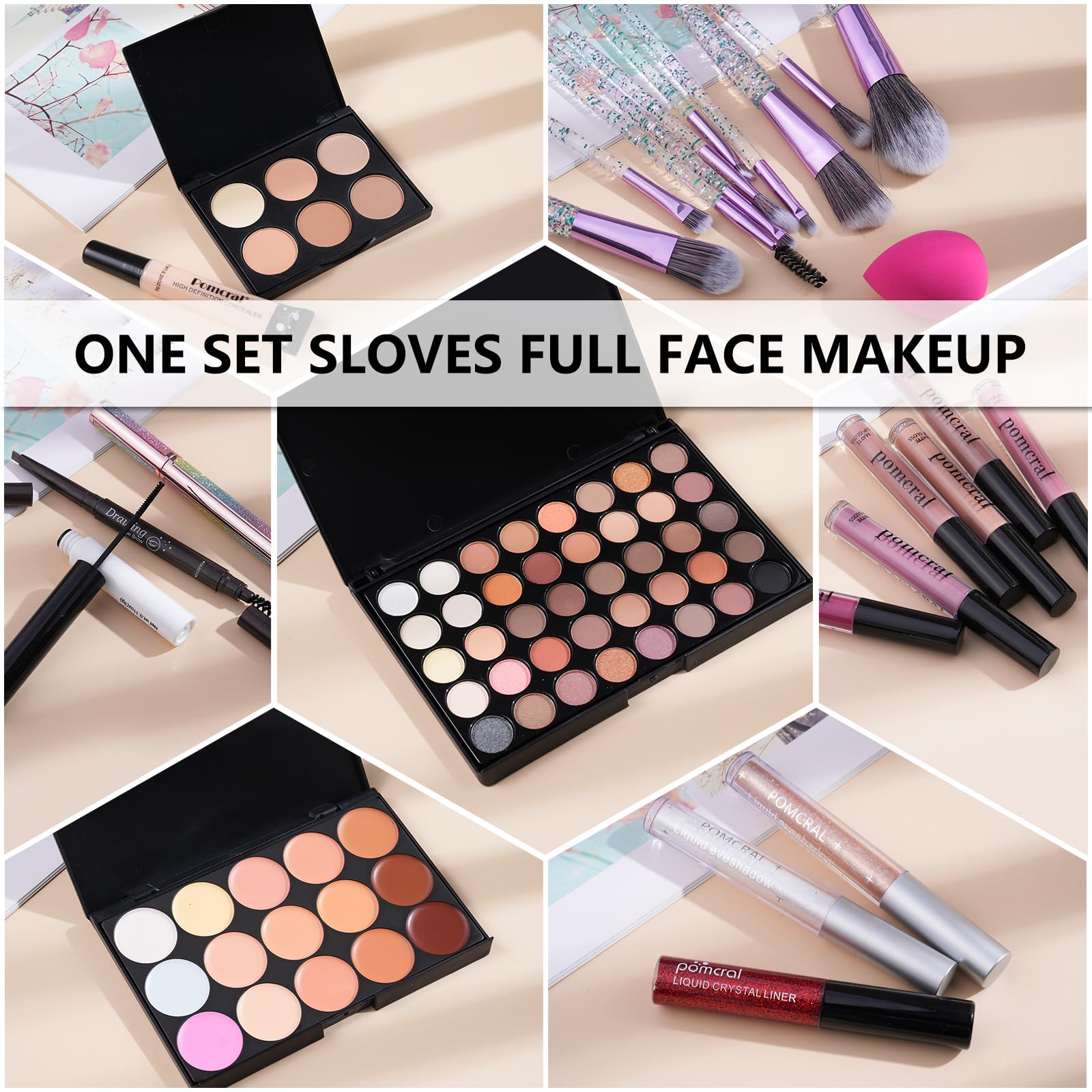 All In One Makeup Kit,Full Makeup Set For Wonmen Includes 40 Colors Eyeshadow Palette Lip Gloss Liquid Lipstick Make up Sponge Brushes Eyebrow Concealer With Makeup Bag