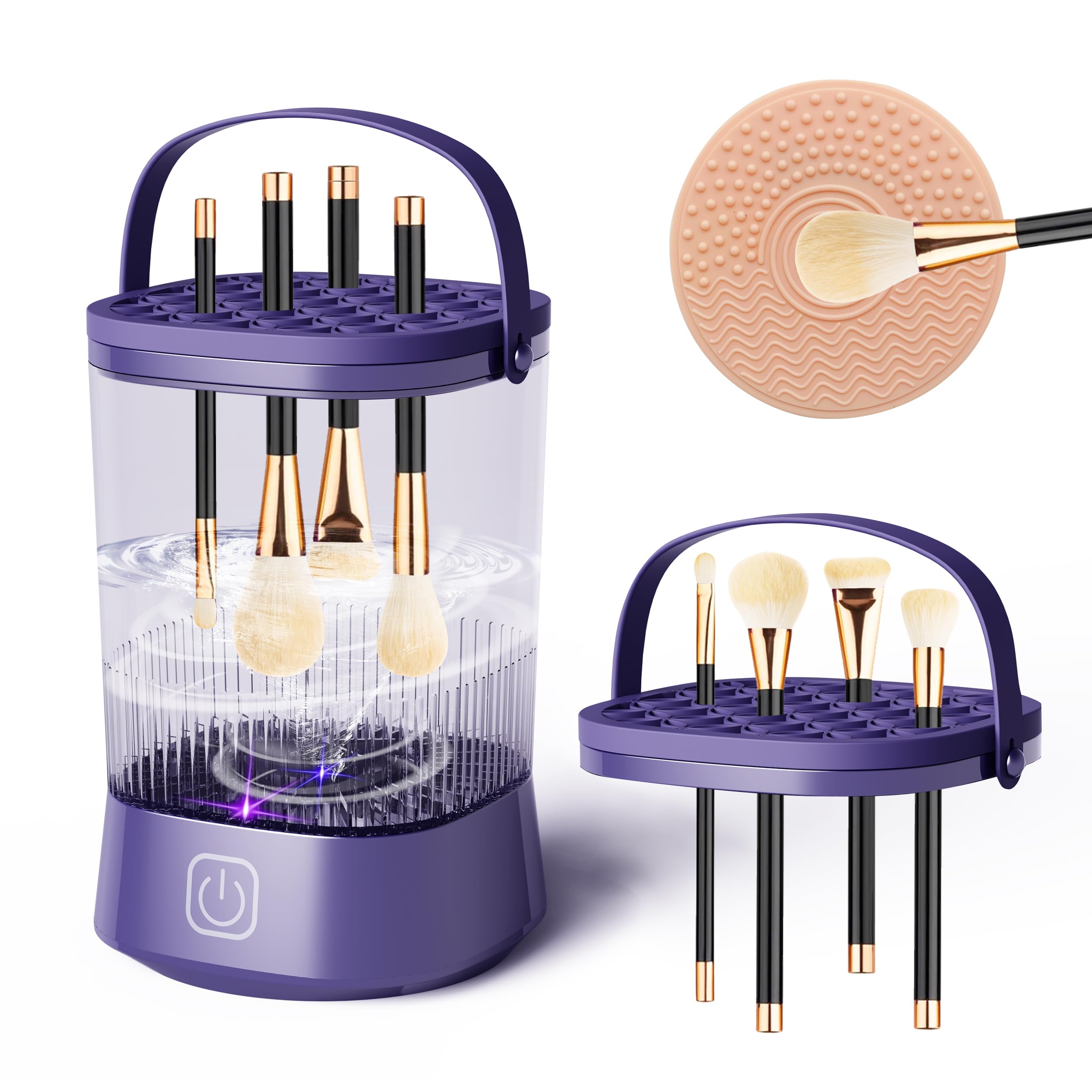 Makeup Brush Cleaner Machine - Electric Makeup Brush Cleaner Dryer Machine Automatic Cosmetic Brush Cleanser with 1200 mAh Battery, Quick Efficient Cleaning Make Up Cleanser for All Size (Purple)