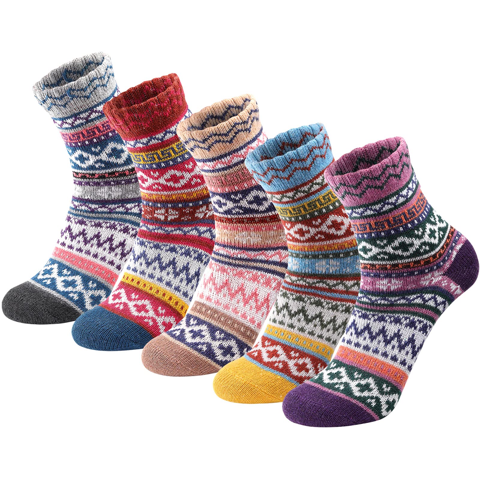 Wool Socks for Women - 5 Pairs Women Warm Wool Socks Thick Knit Vintage Winter Cozy Crew Socks Gifts