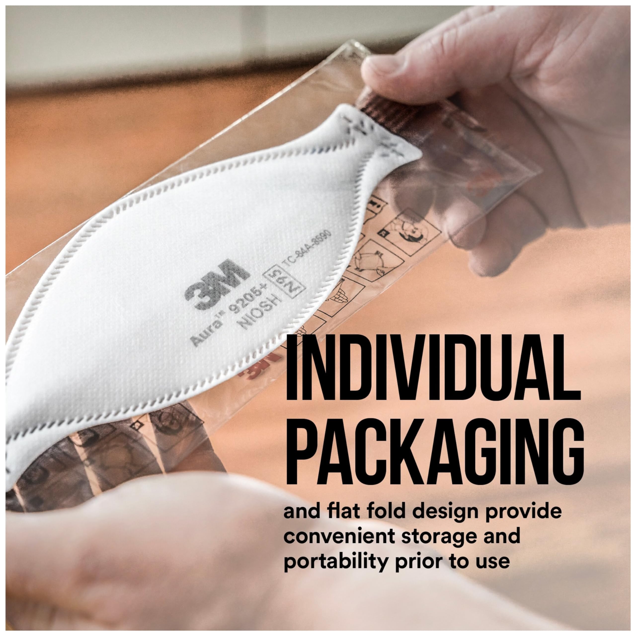 3M Aura Particulate Respirator 9205+ N95, Lightweight, Three Panel Designed Respirator Helps Provide Comfortable And Convenient Respiratory Protection, 10-Pack