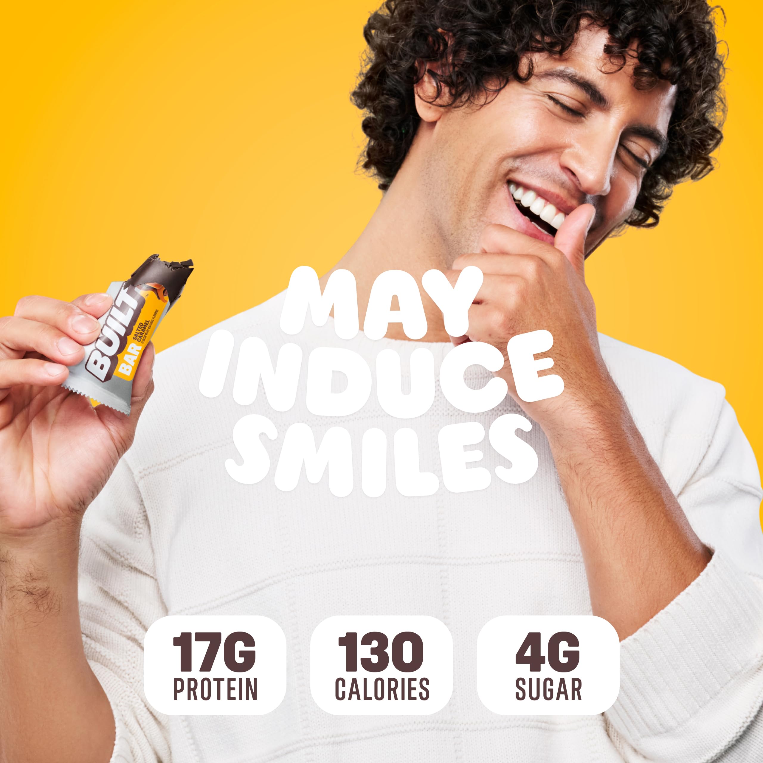BUILT Bar, High Protein Bars, 17g High Protein Snacks, On-The-Go Bars with only 130 Calories & 4g Sugar, Salted Caramel, 12 Count