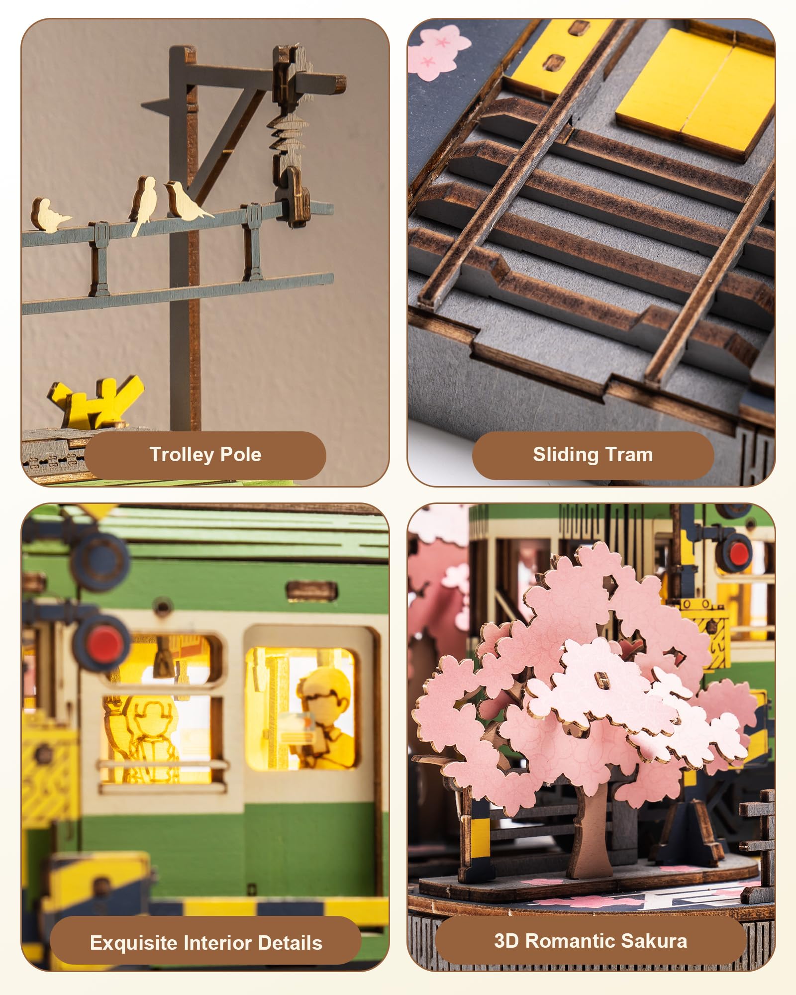 Wowood 3D Wooden Puzzles for Adults-Sakura Journey Tram, Model Car Kits Building Set for Adults, DIY Hobby Craft Kits Creative Gift STEM Toy for Girls Boys (223PCS)