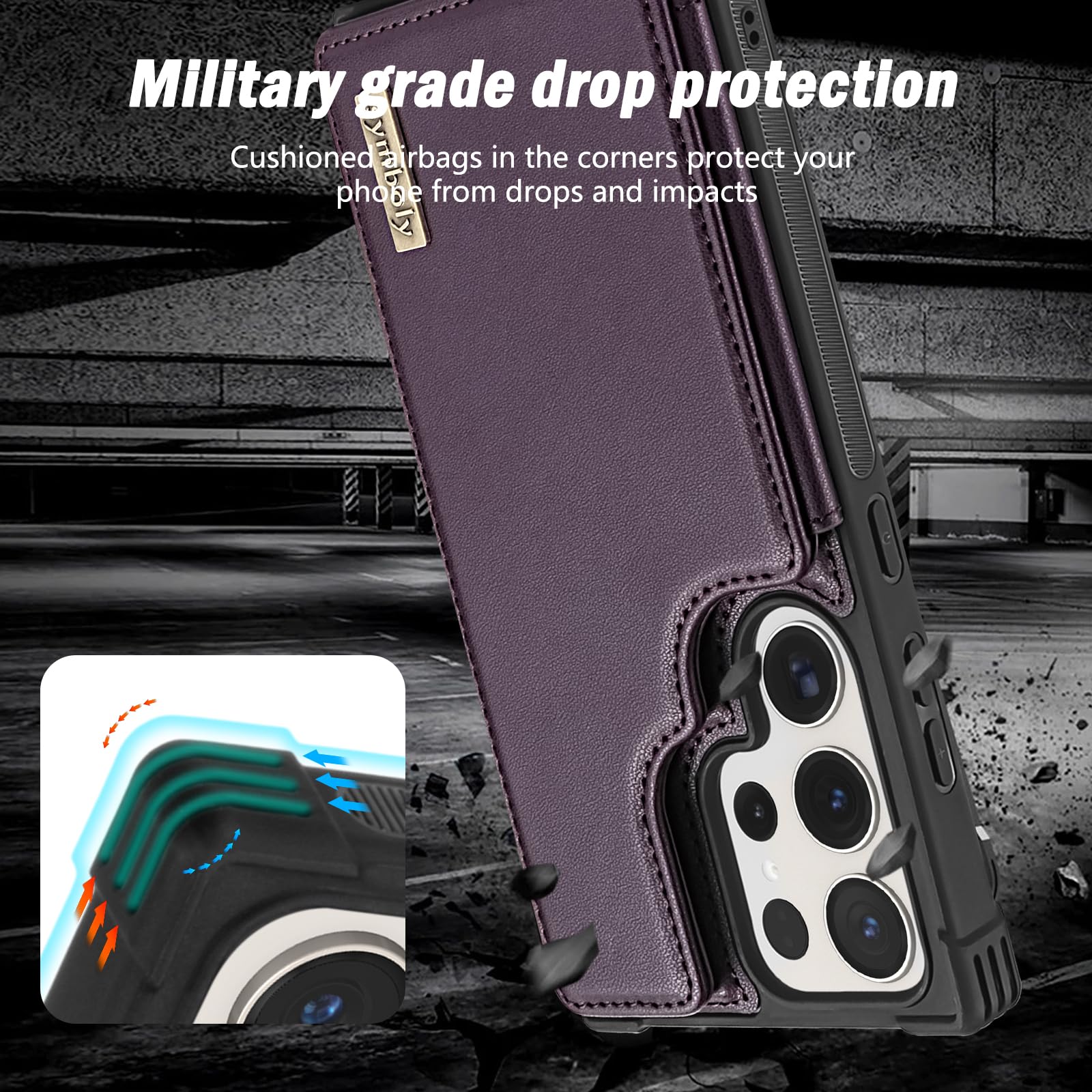 symboly for Samsung Galaxy S24 Ultra Wallet Case with Kickstand, Flip Card Holder Leather Cover Women Men Shockproof Protective case for Galaxy S24 Ultra Phone case (Purple)