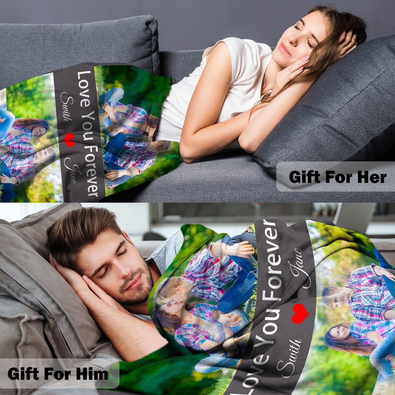 Valentines Day Custom Blanket Gifts with Picture Text, Custom Photo Throw Blankets for Him Her, Personalized Gift from Boyfriend Girlfriend Wife Husband Couple, Customized Birthday Gifts Ideas