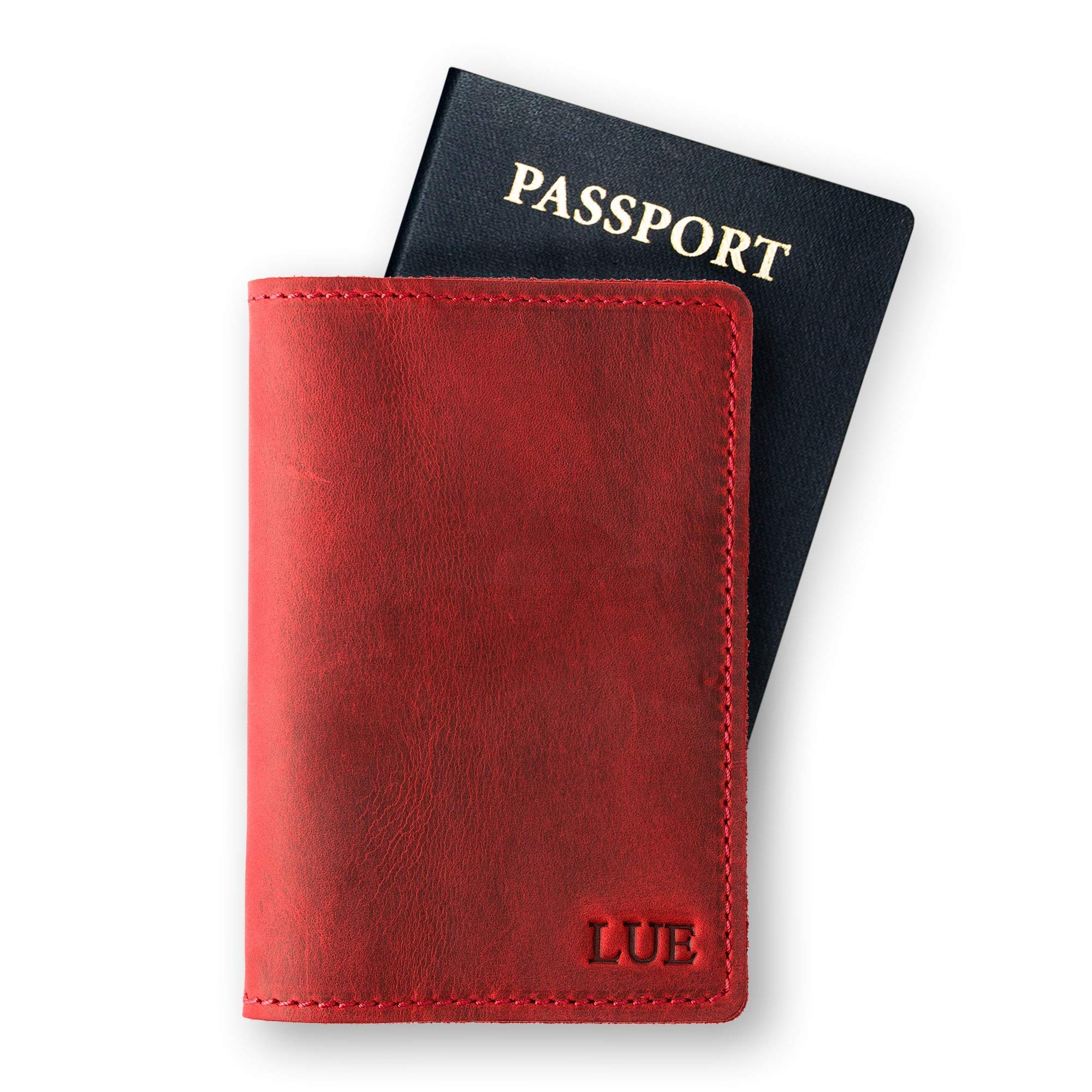 PEGAI Personalized Leather Passport Holder Cover Wallet Travel Essentials | 100% Soft Touch Rustic Travel Wallet Case, International Travel Must Haves | DeKalb (Rose Red)