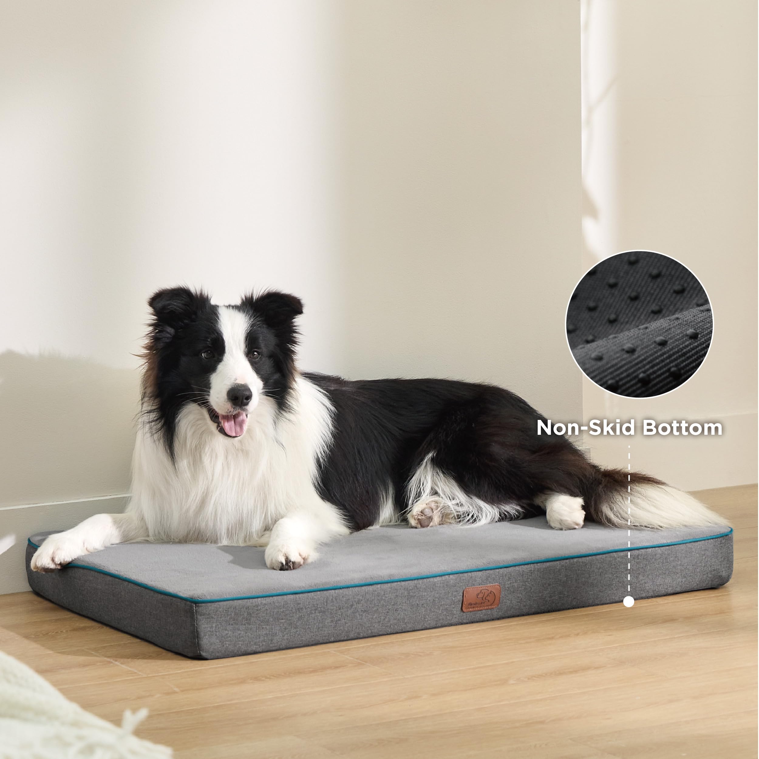 Bedsure Memory Foam Dog Bed for Large Dogs - Orthopedic Waterproof Dog Bed for Crate with Removable Washable Cover and Nonskid Bottom - Plush Flannel Fleece Top Pet Bed, Grey