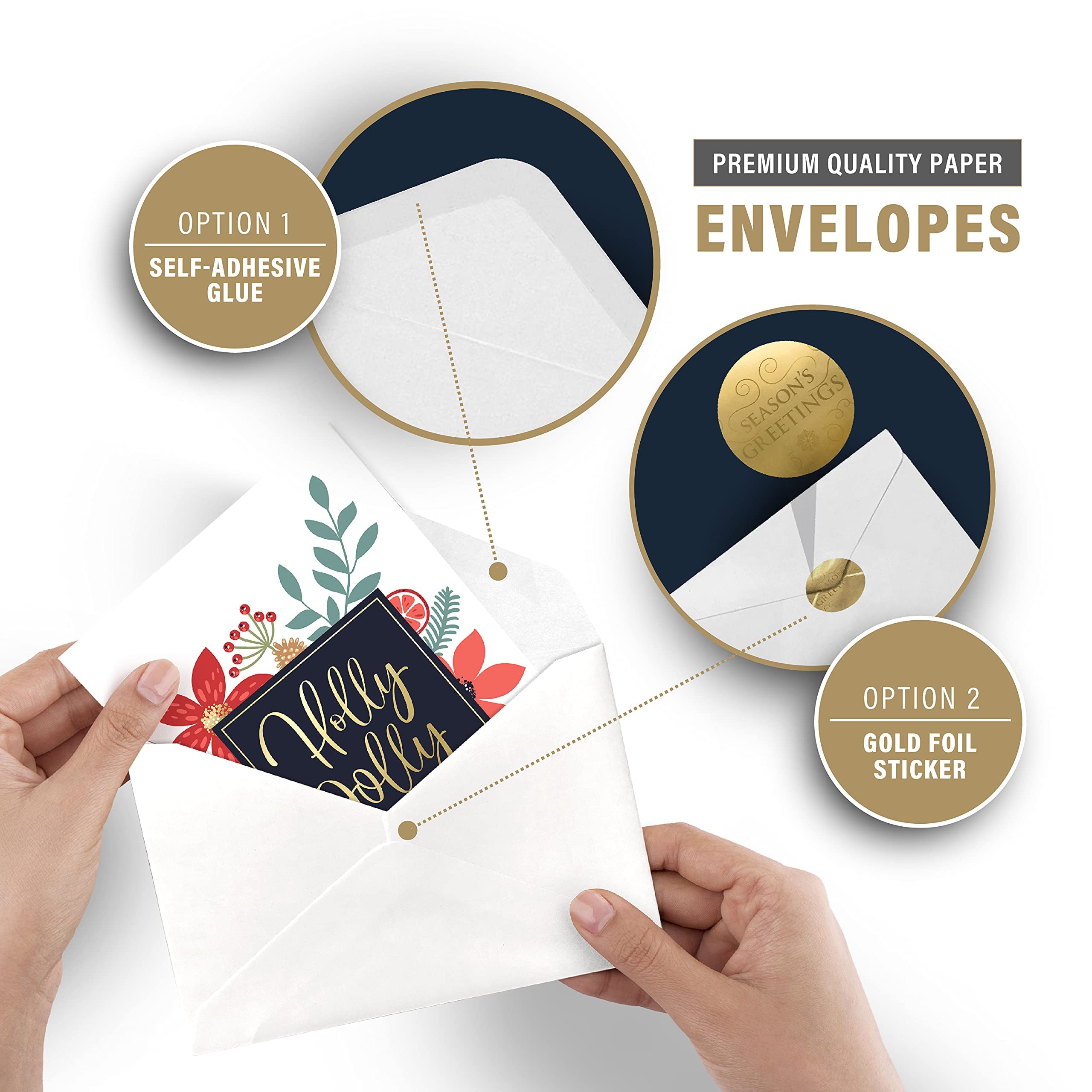 easykart labels 24 Christmas Cards with Envelopes, 6 Assorted Floral Designs With Gold Foil, 5.5 x 4 Inch Size For Friends, Family and loved Ones