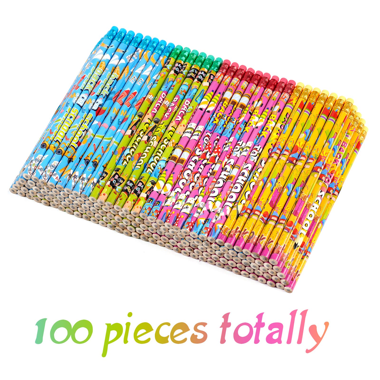 SAIWEILAI ONLINE 100 Pieces Welcome Back To School Pencils Wood Pencils Stationery Bulk Pencils for School Stationery Party Reward Supplies (100)