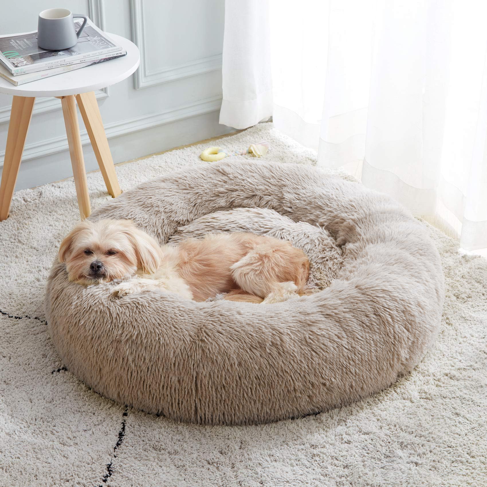 WESTERN HOME WH Calming Dog & Cat Bed, Anti-Anxiety Donut Cuddler Warming Cozy Soft Round Bed, Fluffy Faux Fur Plush Cushion Bed for Small Medium Dogs and Cats (20"/24"/27"/30")