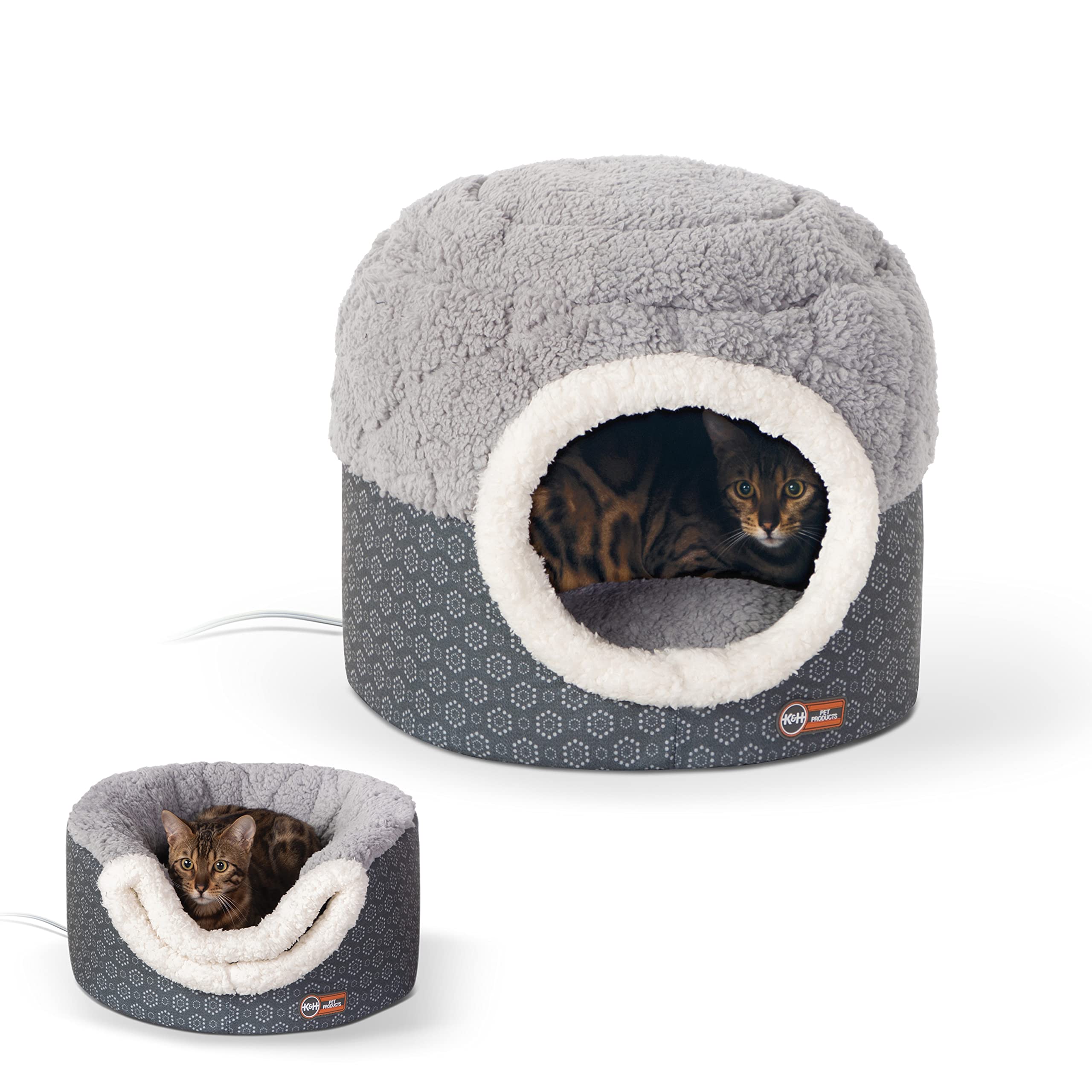 K&H Pet Products Heated Cat Bed for Large Cats Indoor, Thermo-Pet Nest 2-in-1 Heated Pet Cave Tent & Cuddler Warming Bed, Waterproof Heater, Machine Washable, Safety Listed - Small 18 X 15in Gray