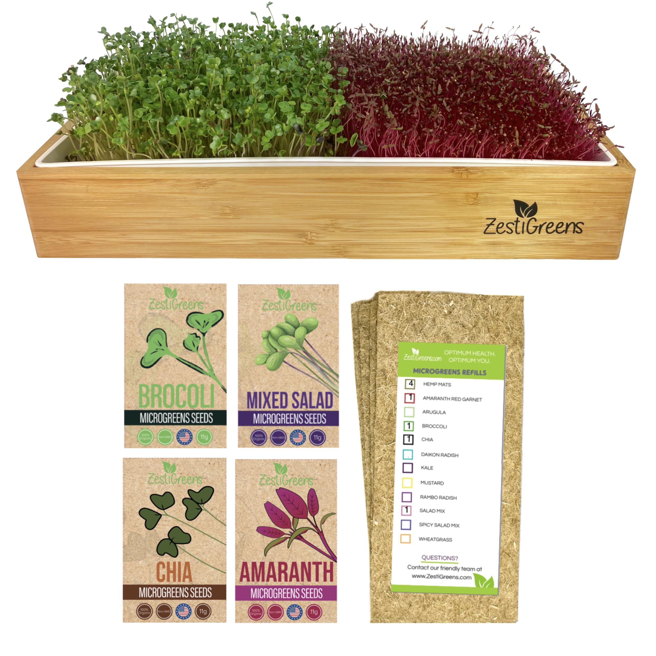 Microgreens Growing Kit, 4 Seed Mats & Microgreens Refill (Broccoli, Mixed Salad, Chia & Red Amaranth Organic Microgreen Seeds)