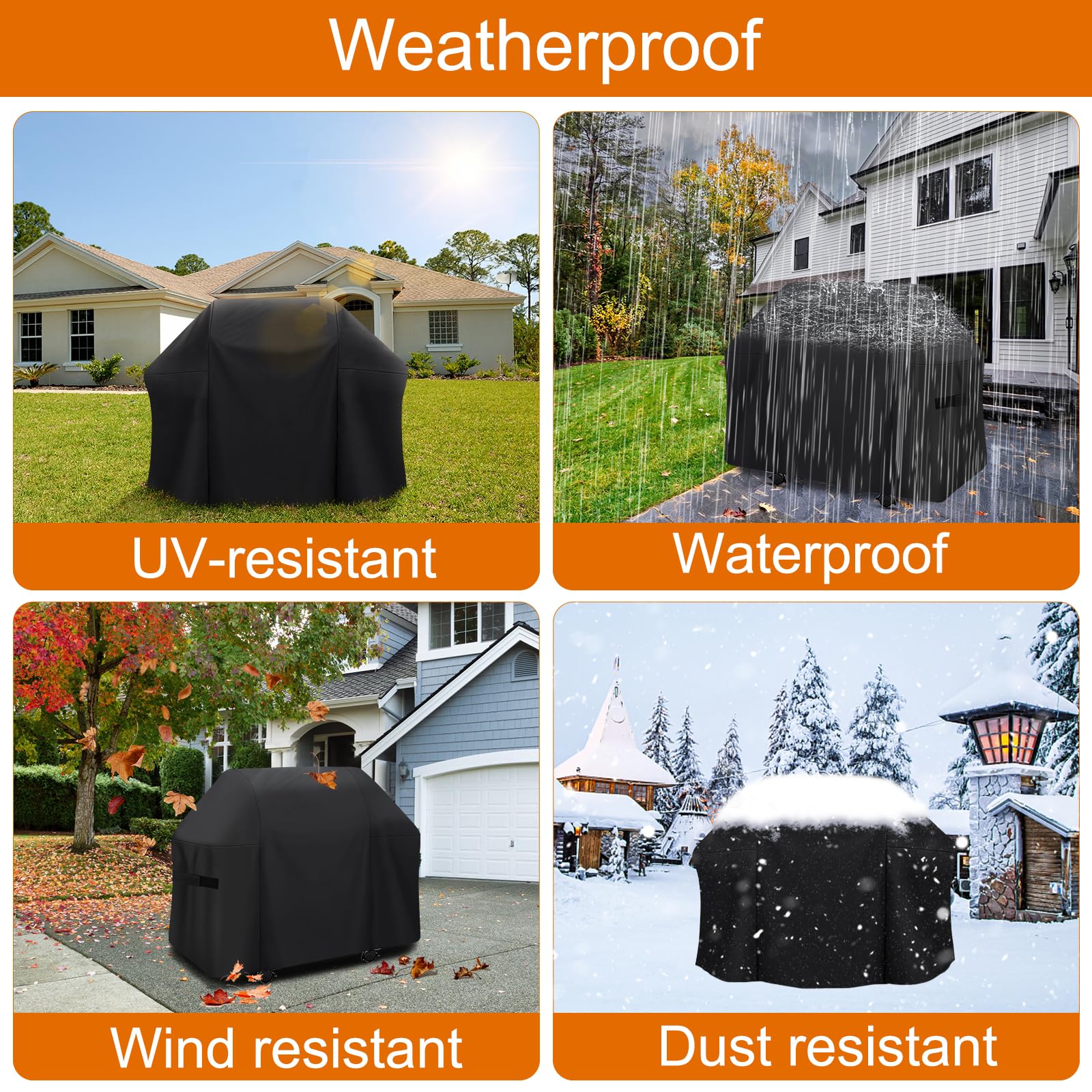 Grill Cover,58 inch Heavy Duty Waterproof Grill Cover for Outdoor Grill,600D Anti-UV Fade-Resistant Barbecue Gas Cover with Adjustable Straps for Weber,Genesis,Charbroil and More Grills
