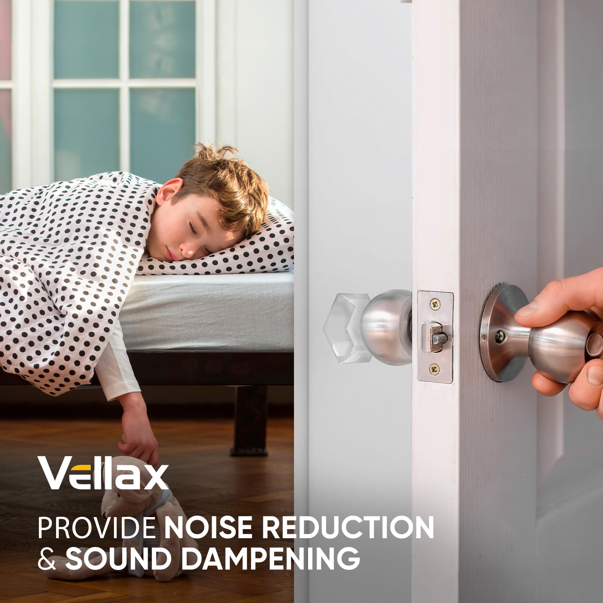 Large 2" Door Knob Wall Protectors – 4 Clear Self-Adhesive Silicone Bumper Pads in Modern Hex Shape – Noise Dampening Wall & Furniture Guards by VELLAX