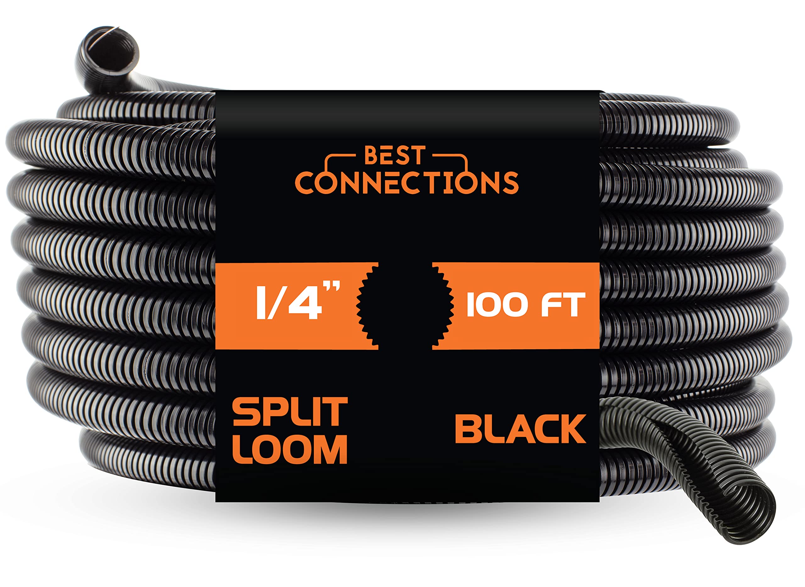 1/4" X 100 ft Split Wire Loom Flex-Guard Convoluted Tubing – Protective Split Cable Sleeves for Automotive Home Industrial Electrical Wires – Heat Resistant Cable Conduit – Black