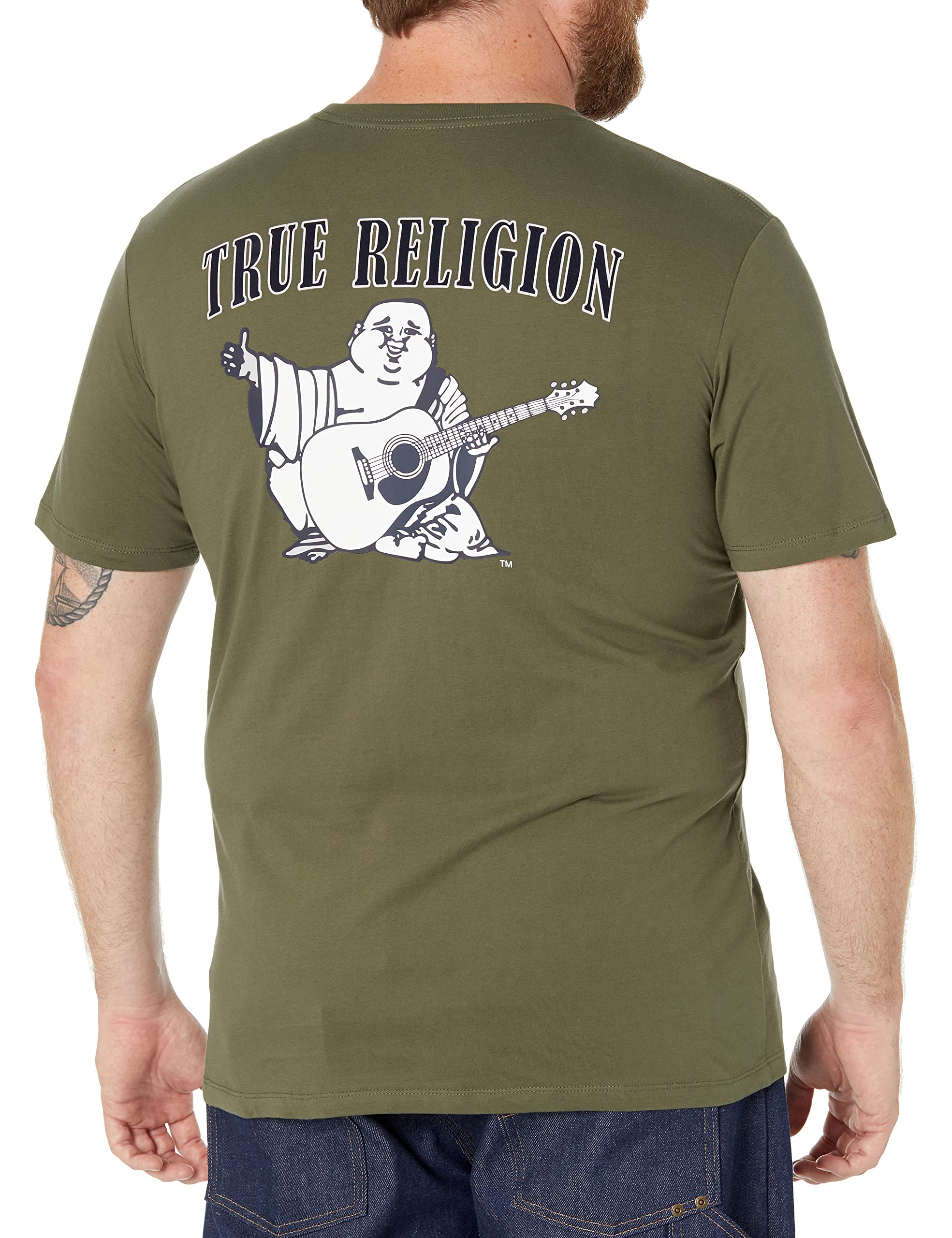 True Religion Men's Buddha Logo Crew Neck Tee, Militant Green, Medium