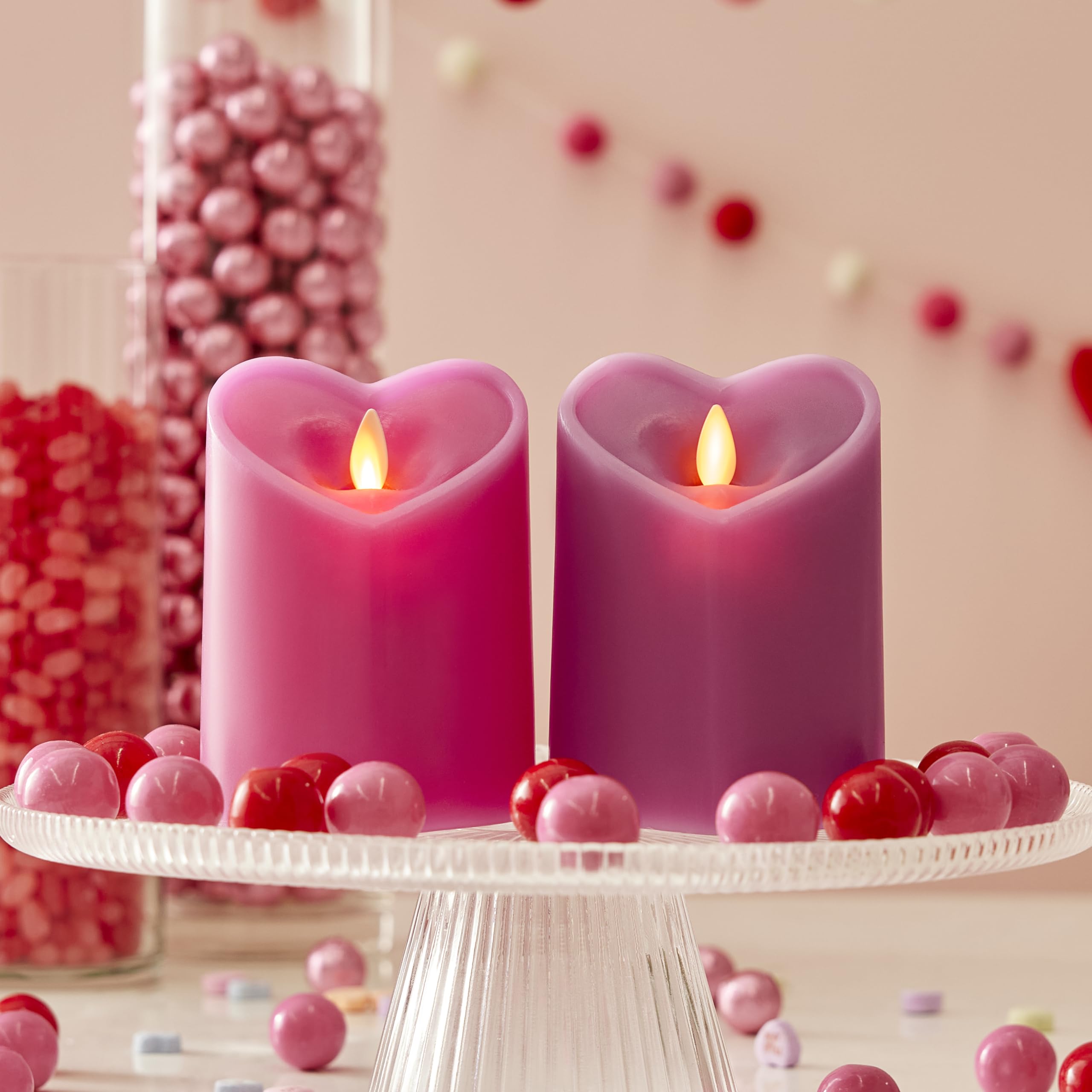 Luminara Raspberry Sorbet Flameless Candle Heart Shaped LED Pillar - 3.5" x 4.5" Valentine's Day Collection