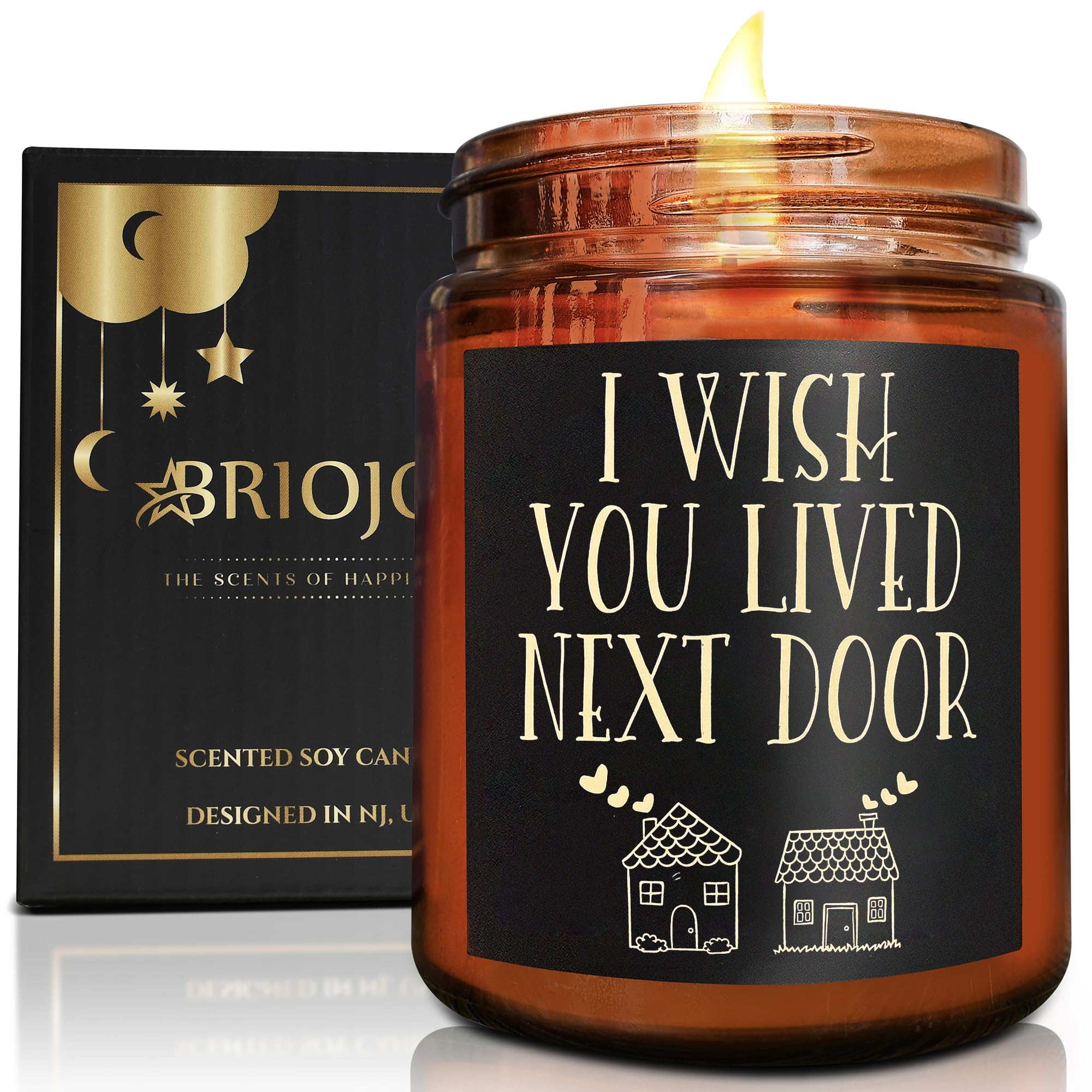 Briojoy Gifts for Women - I Wish You Lived Next Door Candle - Fun Birthday, Friendship Gift for Her - Gifts for Sister Mom Girlfriend Men Coworker - Best Friend, Bestie Presents - Jasmine Soy Candle