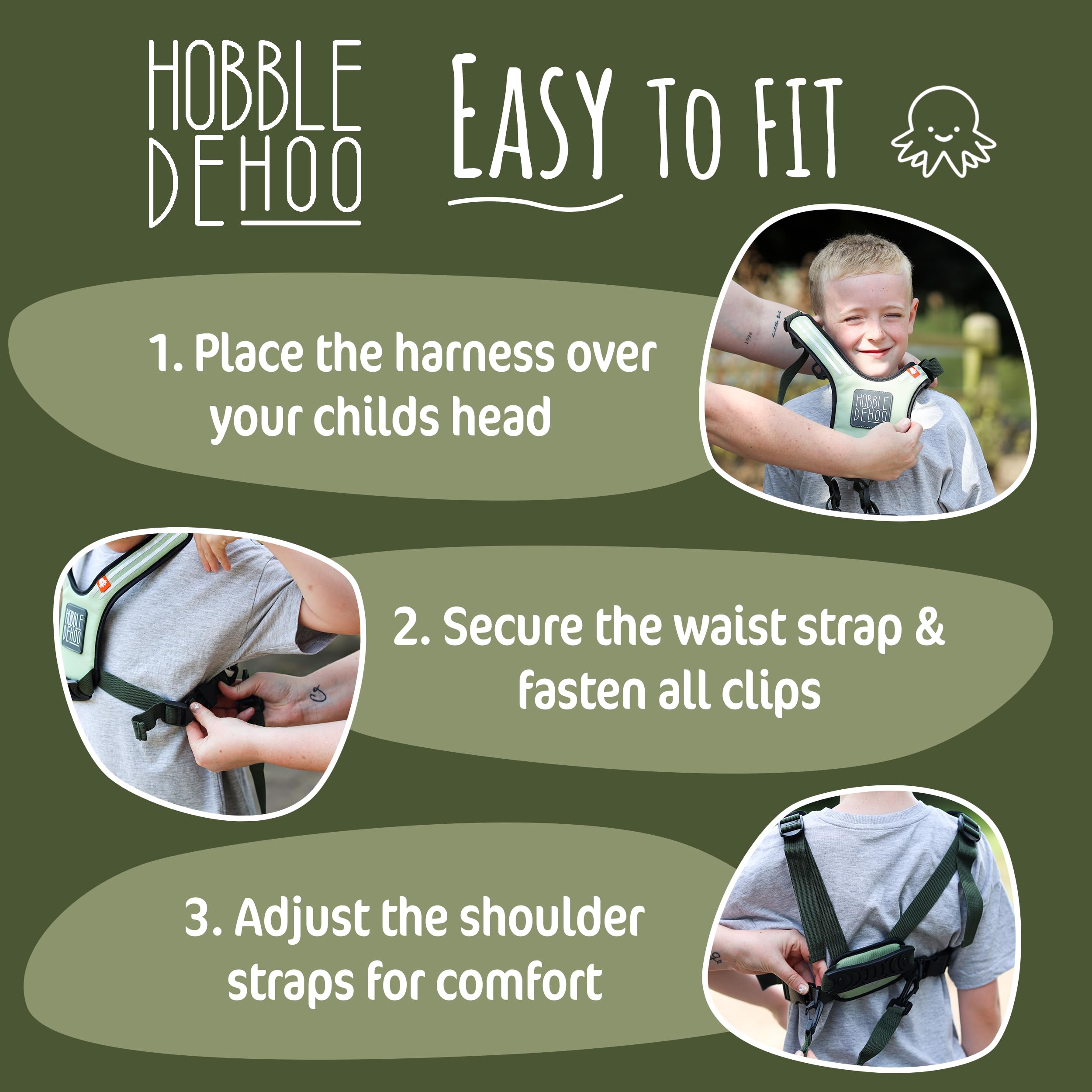Hobble De Hoo Autism Safety Harness with leash for Kids 2-7 | Walking Safety Vest with Grab Handles for Wandering Prevention (Green)