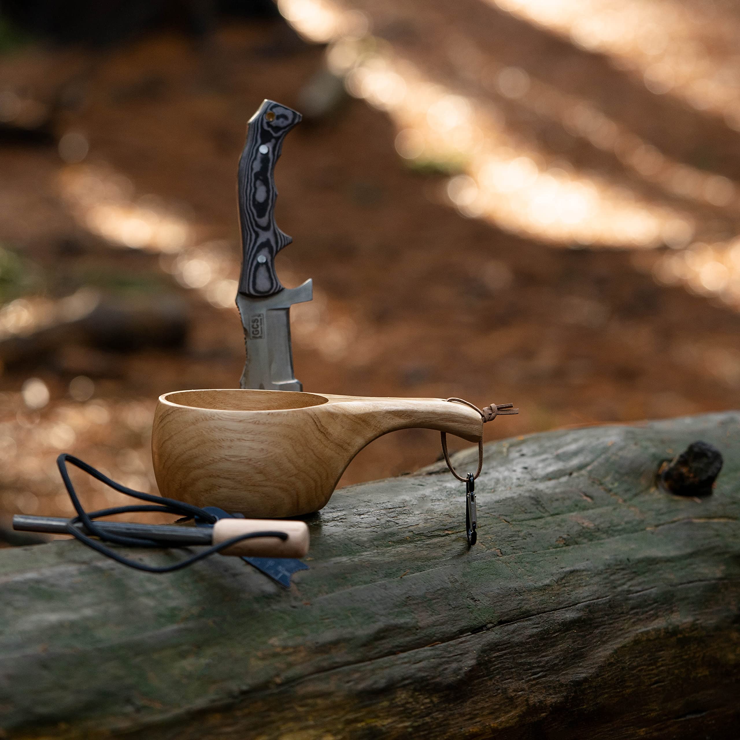 GCS Handmade Kuksa 12 Oz Portable Outdoor Wooden Camp Cup Handcrafted with Natural Chestnut Wood with Ancient Nordic Lifestyle Lightweight for Camping, Backpacking or Bushcraft