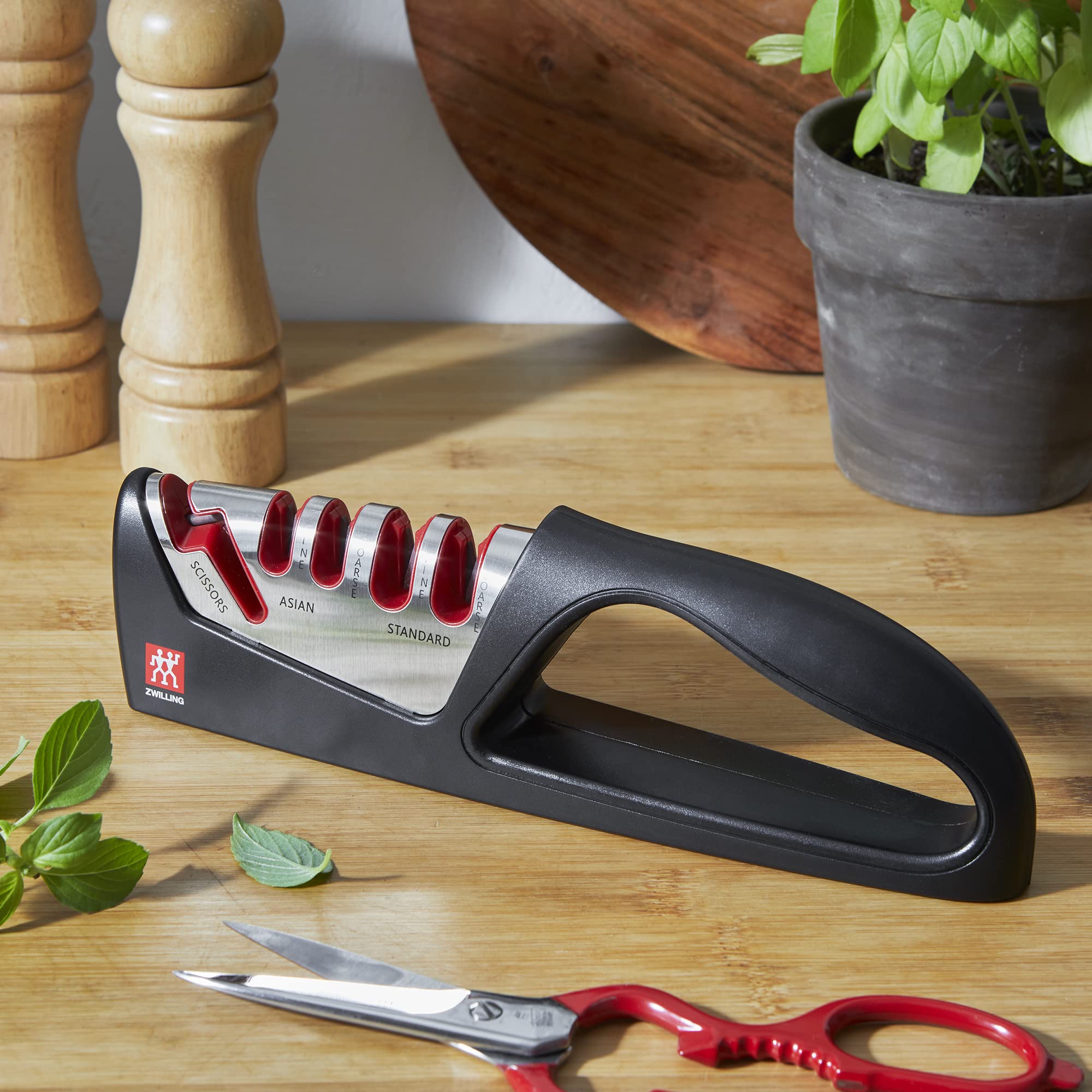 ZWILLING 5-Stage Knife Sharpener with Shear Sharpener, Keep Japanese and Western Blades Razor Sharp, Easy To Use, Easy-To-Hold Handle and Non-Slip Bottom