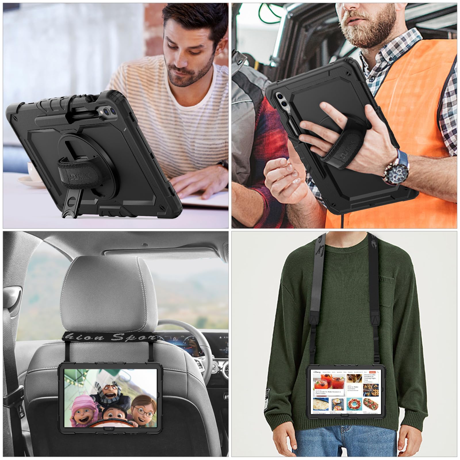 SEYMAC stock for Samsung Galaxy Tab S9 FE+ Plus 5G Tablet Case 12.4'' 2023 with Screen Protector Pencil Holder [360 Rotating Hand Strap] &Stand, Drop-Proof Case for Galaxy Tab S9 FE+ 12.4'', Black1