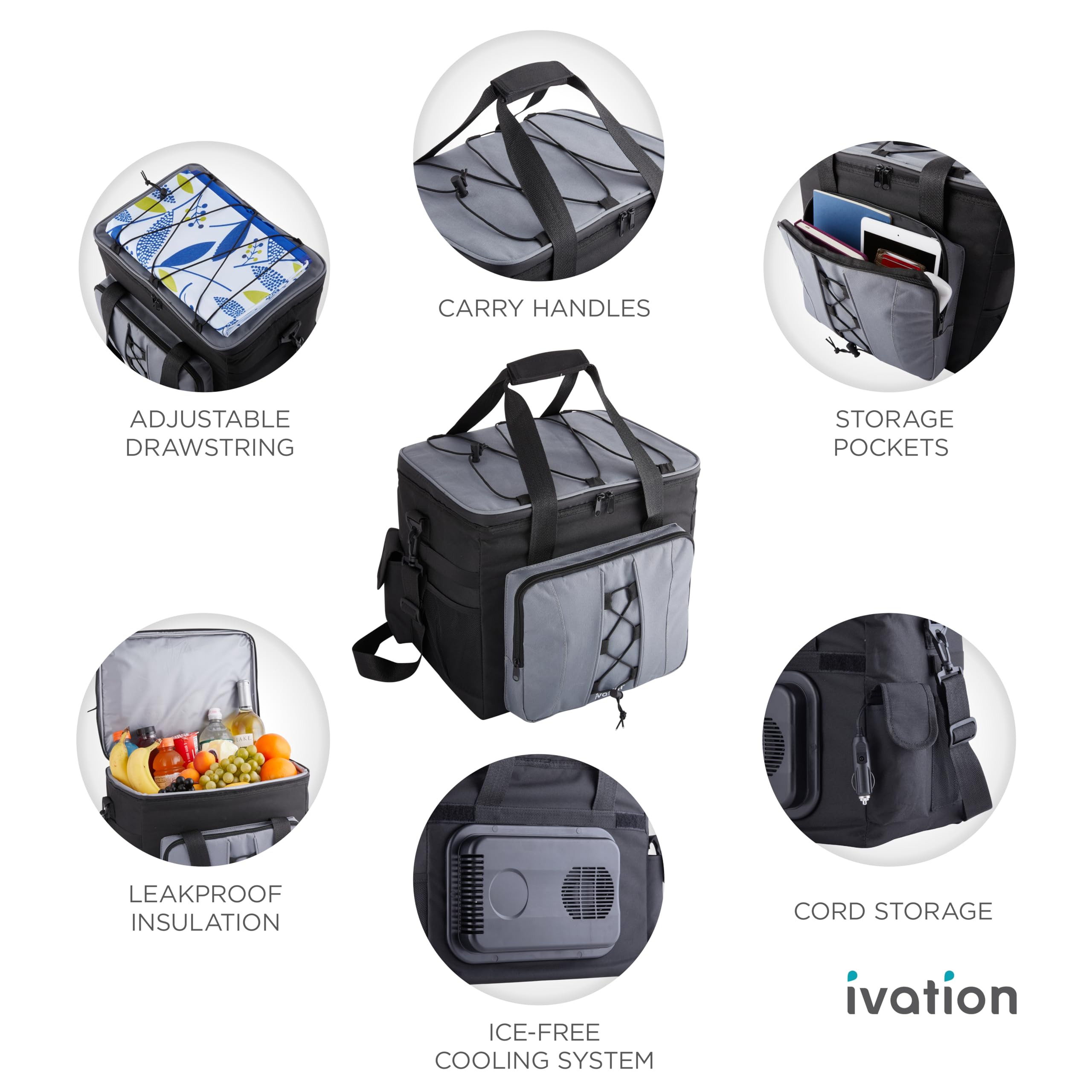 Ivation Portable Electric Cooler Bag | 18L Soft Sided Thermoelectric Travel Cooler with Shoulder Strap, Storage Pocket & DC 12V Plug in for Car, Truck & RV Camping