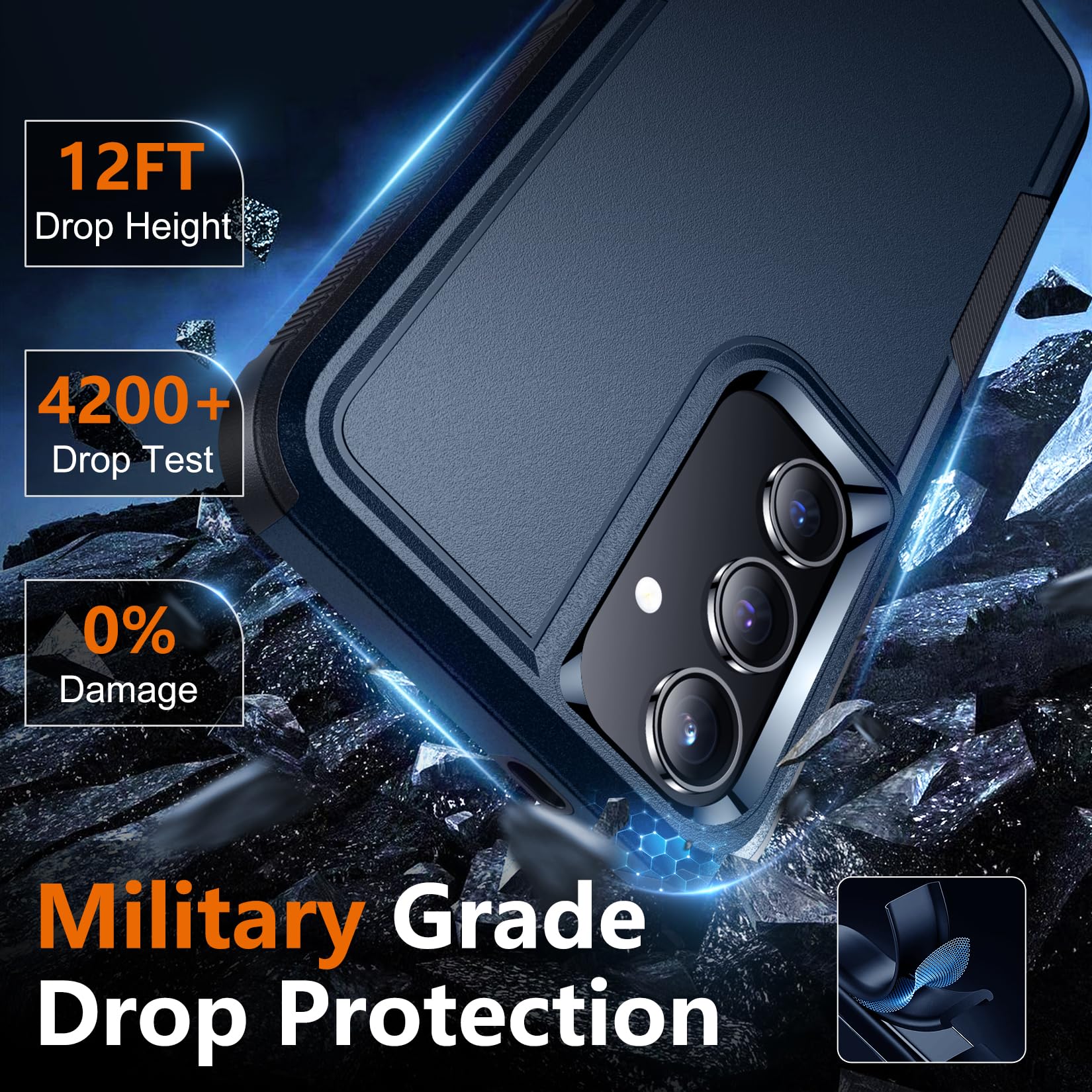 SPIDERCASE for Samsung Galaxy S24 Case, [12 FT Military Grade Drop Protection] with 2PCS [ Screen Protector+Camera Lens Protector] Heavy Duty Shockproof Case,Deep Blue