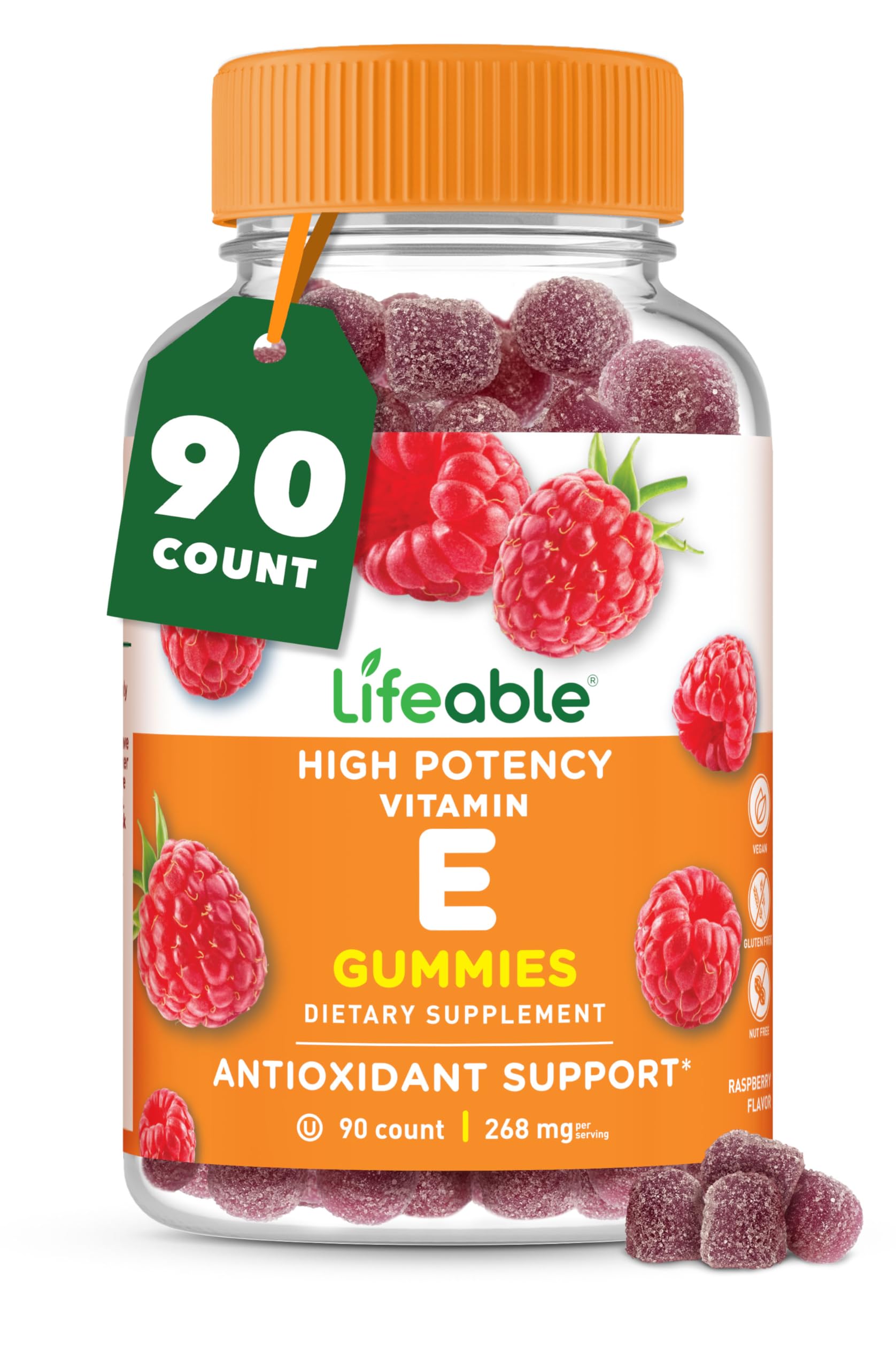 Lifeable Vitamin E Gummies | 268mg | Great Tasting Vitamin E Supplements | Skin, Eye Health and Immune Function Support | VIT E for Adults, Men, Women | 90 Gummies