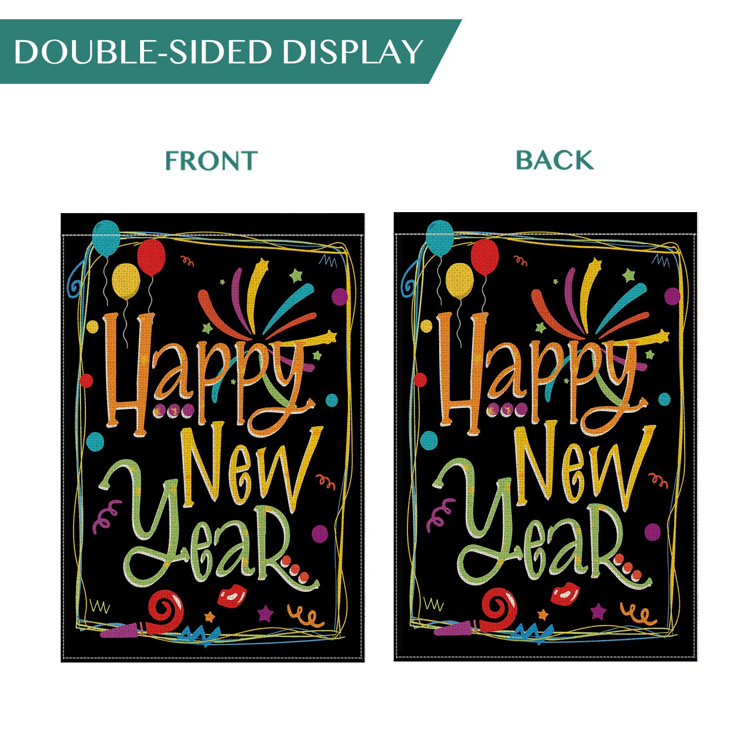 AVOIN Happy New Year Garden Flag Vertical Double Sized, Balloon Firework Celebration Party Yard Outdoor Decoration 12.5 x 18 Inch
