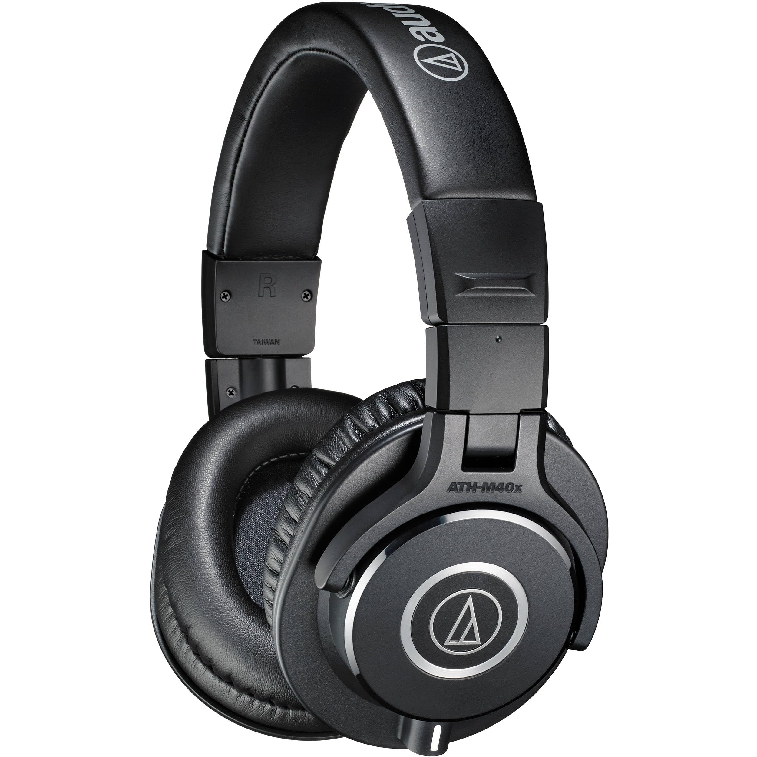 Audio-Technica ATH-M40x Professional Studio Monitor Headphones Bundle with Full Sized Hard Body Headphone Case and Microfiber Cleaning Cloth (3 Items)