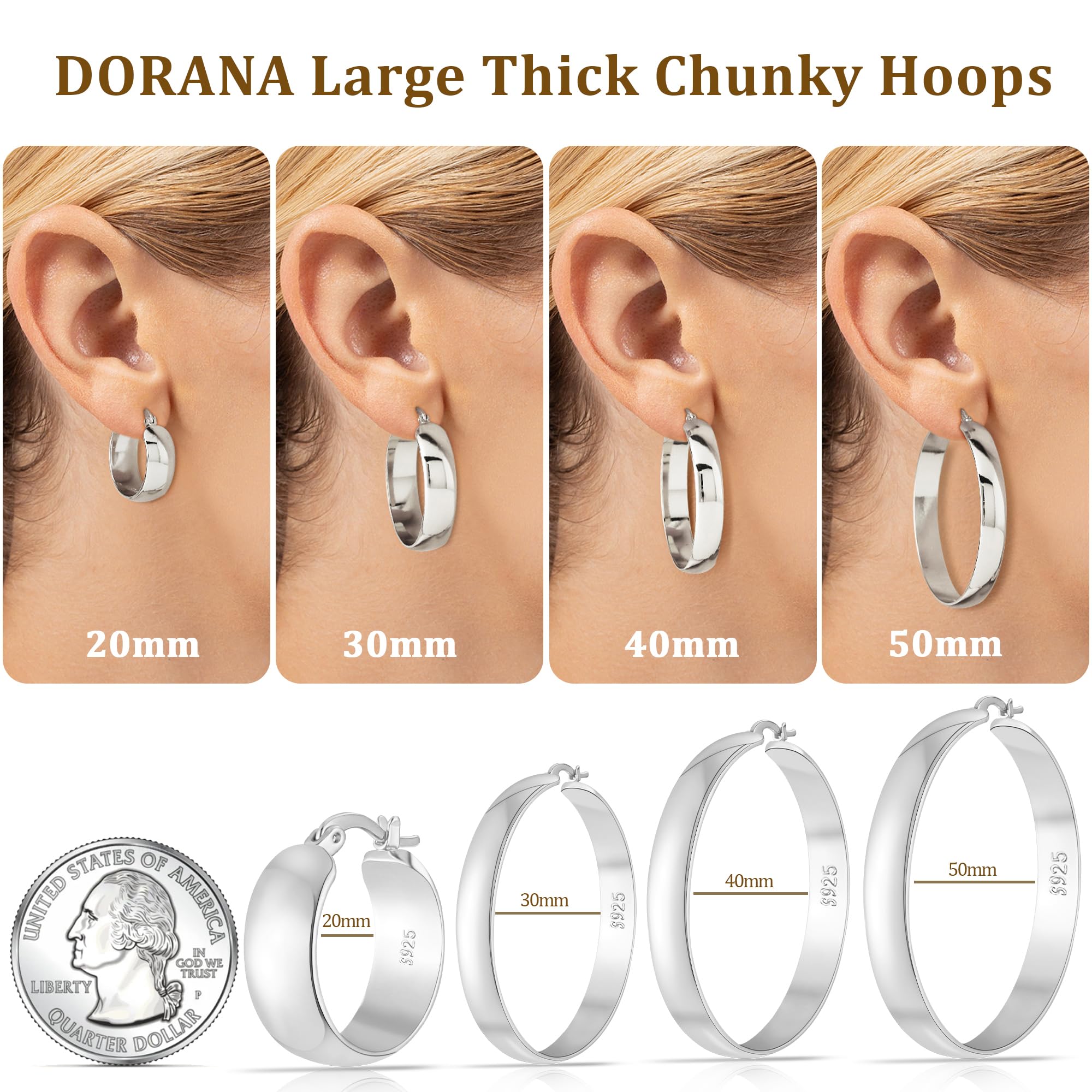 DORANA Big Silver Hoop Earrings for Women Sterling Silver Hoop Earrings Large Silver Hoops Hypoallergenic Thick Silver Chunky Hoops Earrings 925 Sterling Silver Hoop Earrings