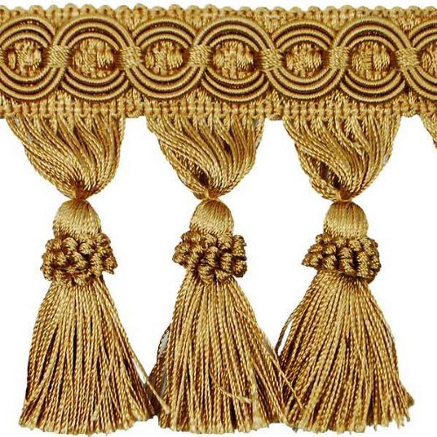 Trims by The Yard Kylie Classic Tassel Fringe Trim, 4” Wide Versatile Fringe, Soft, Fashionable Trim for Home Decoration Items, 10-Yard Cut, Gold