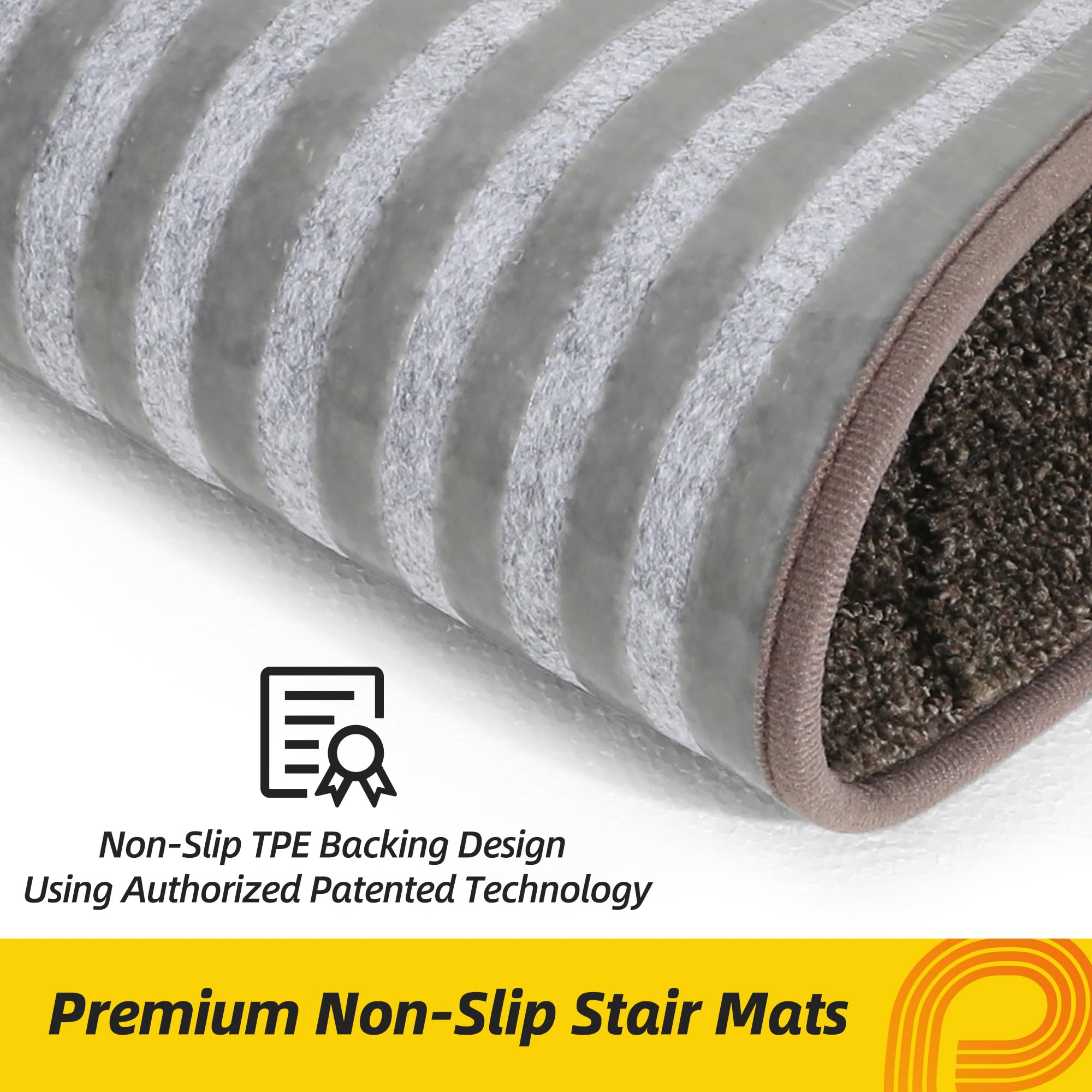 Non-Slip Stair Treads for Wooden Steps Indoor, 4 Pack 9" X 28" Edging Stair Runner with TPE Backing, 0.4" Thick Stair Rugs for Kids Elders & Pets, 100% Polyester Soft Carpet Stair Mats, Brown