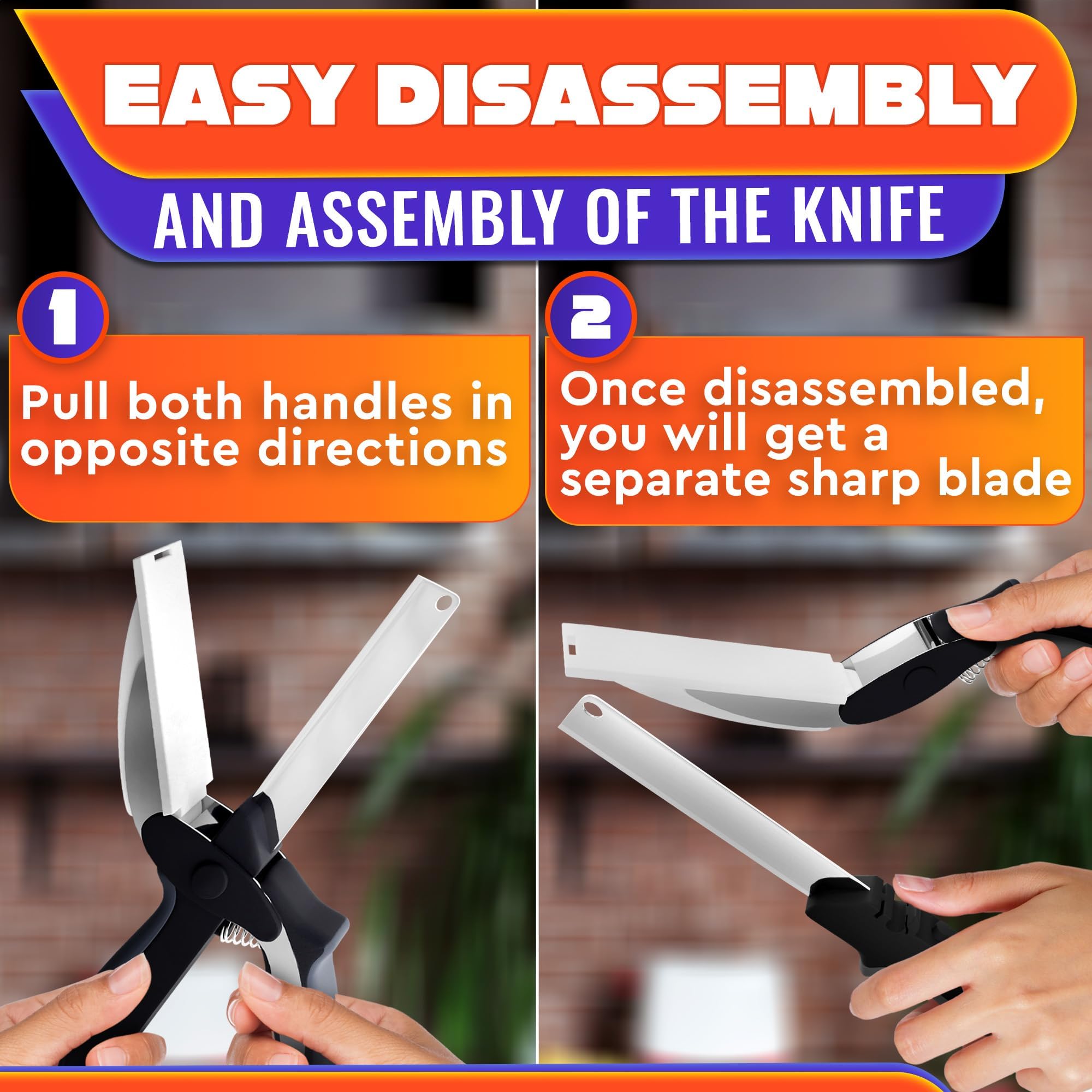 2 in 1 Kitchen Scissors for Food – Stainless Steel Blade & Plastic Cutting Board Scissors with Safety Lock | 9.5" Tomato Knife, Fruit & Vegetable Cutter – Easy-to-Use Kitchen Shears for Meat, Cheese