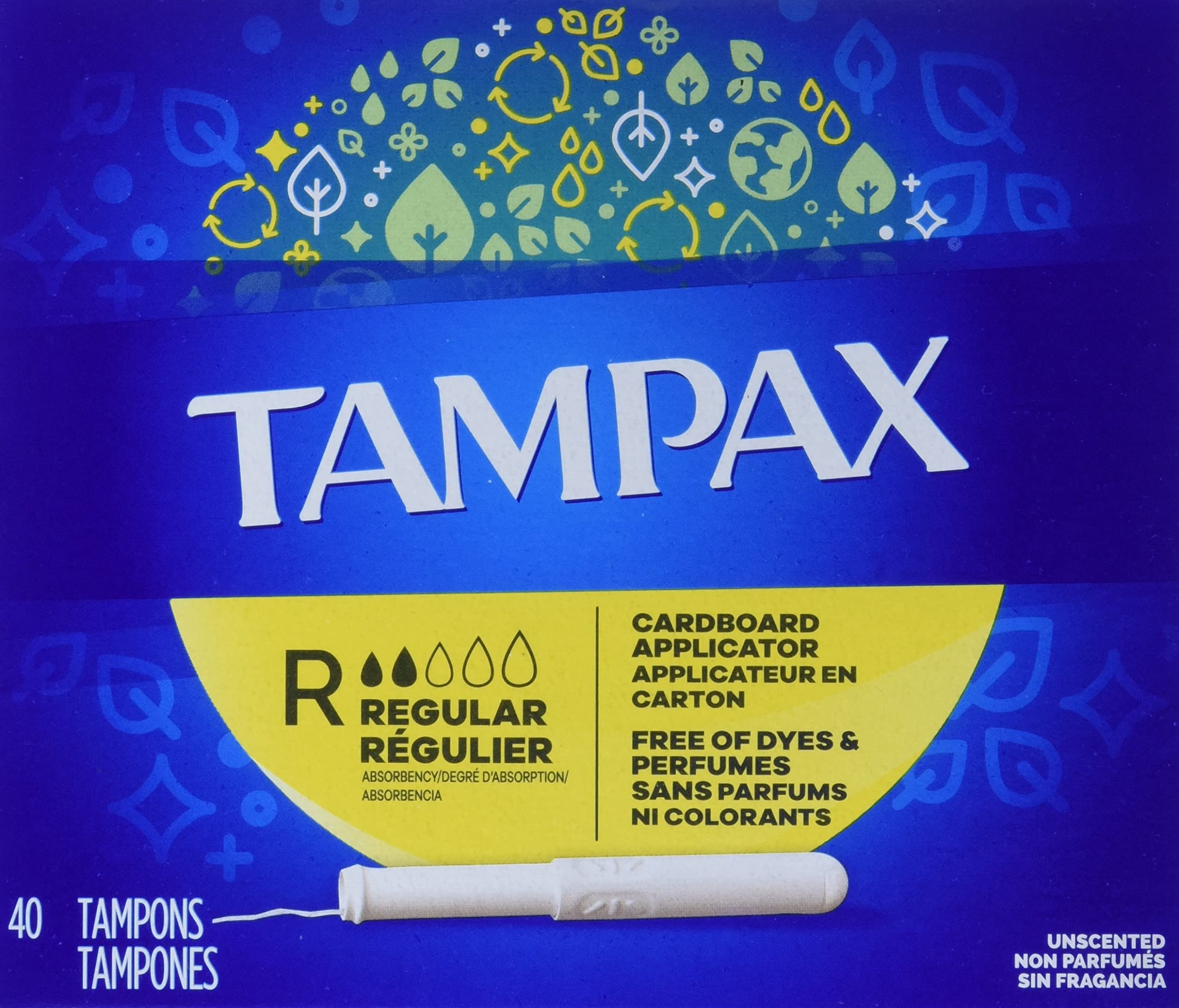 Tampax Cardboard Applicator Tampons, Regular, Unscented, 40 Count