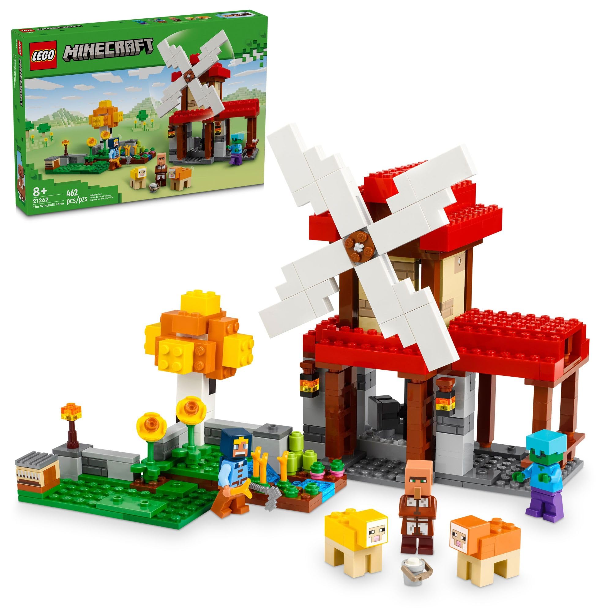 LEGO Minecraft The Windmill Farm Building Toy - Minecraft Toy for Kids, Boys & Girls, Ages 8+ with 3 Minifigures - Gift for Christmas for Fans of Video Games - 21262