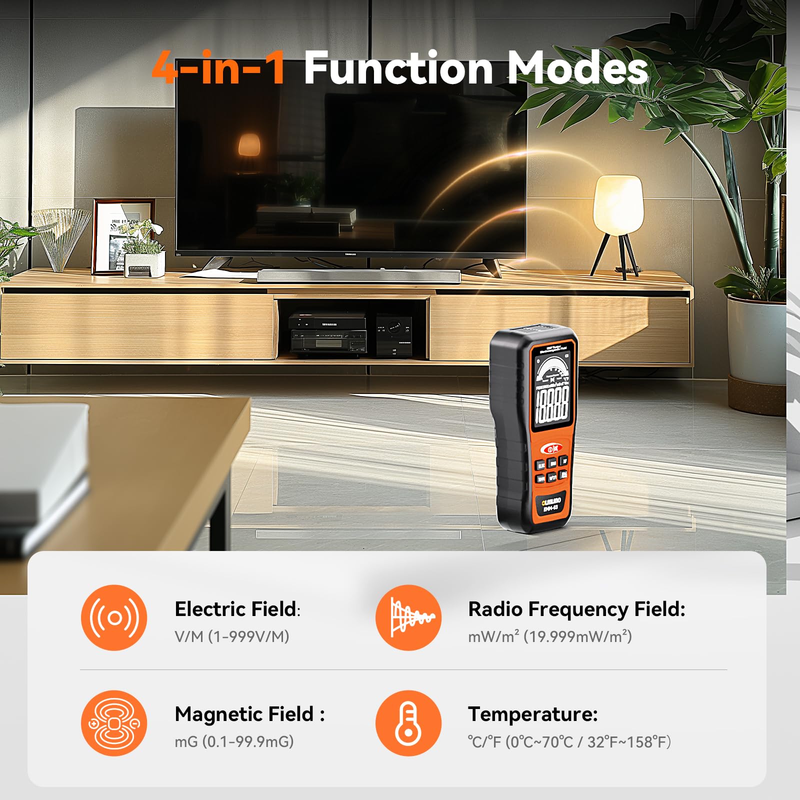 olmlmo 4 in 1 Emf Meter Emf Detector: Electric Field, Radio Frequency Field Temperature,Magnetic Field Strength Meter, Rechargeable Radiation Detector for 5g Cell Tower,WiFi Signal and Ghost Hunting
