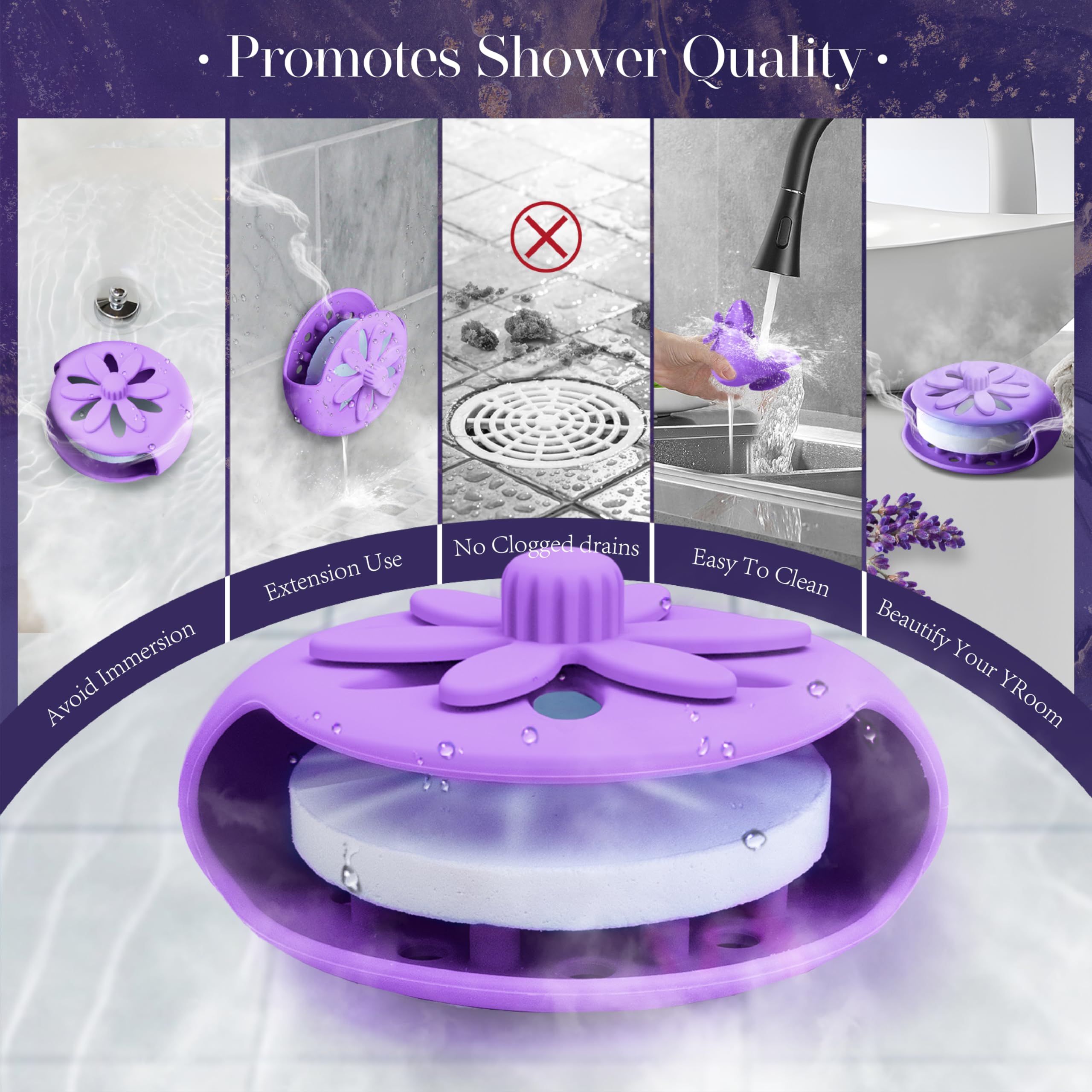 Purple Shower Steamers Tray, Big Suction Cup Shower Steamer Tablet Holder Dish for Long Lasting Use, Flake Bath Bombs Container, Adornment Household Supply Car Decoration Yoga Decor