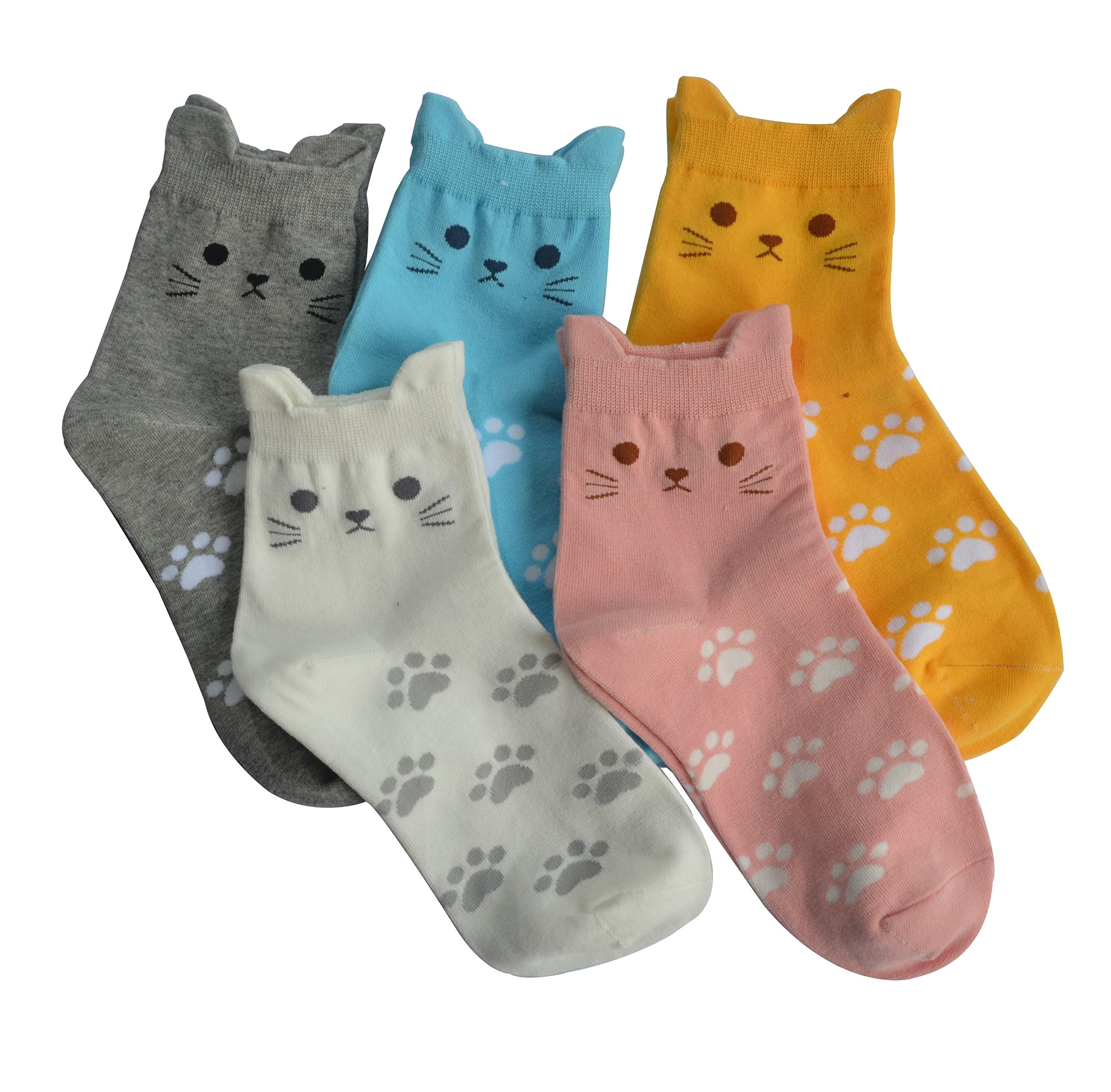 Jeasona Women's Cute Cat Socks Cat Gifts for Women Fun Animals Funny Funky Cotton (Cute Cat)