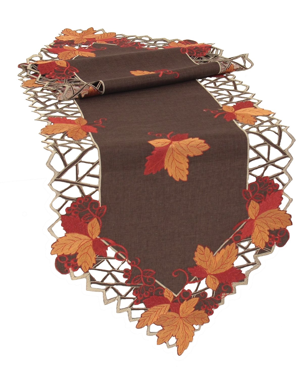 Xia Home Fashions Harvest Hues Embroidered Cutwork Fall Table Runner, 15 by 54-Inch