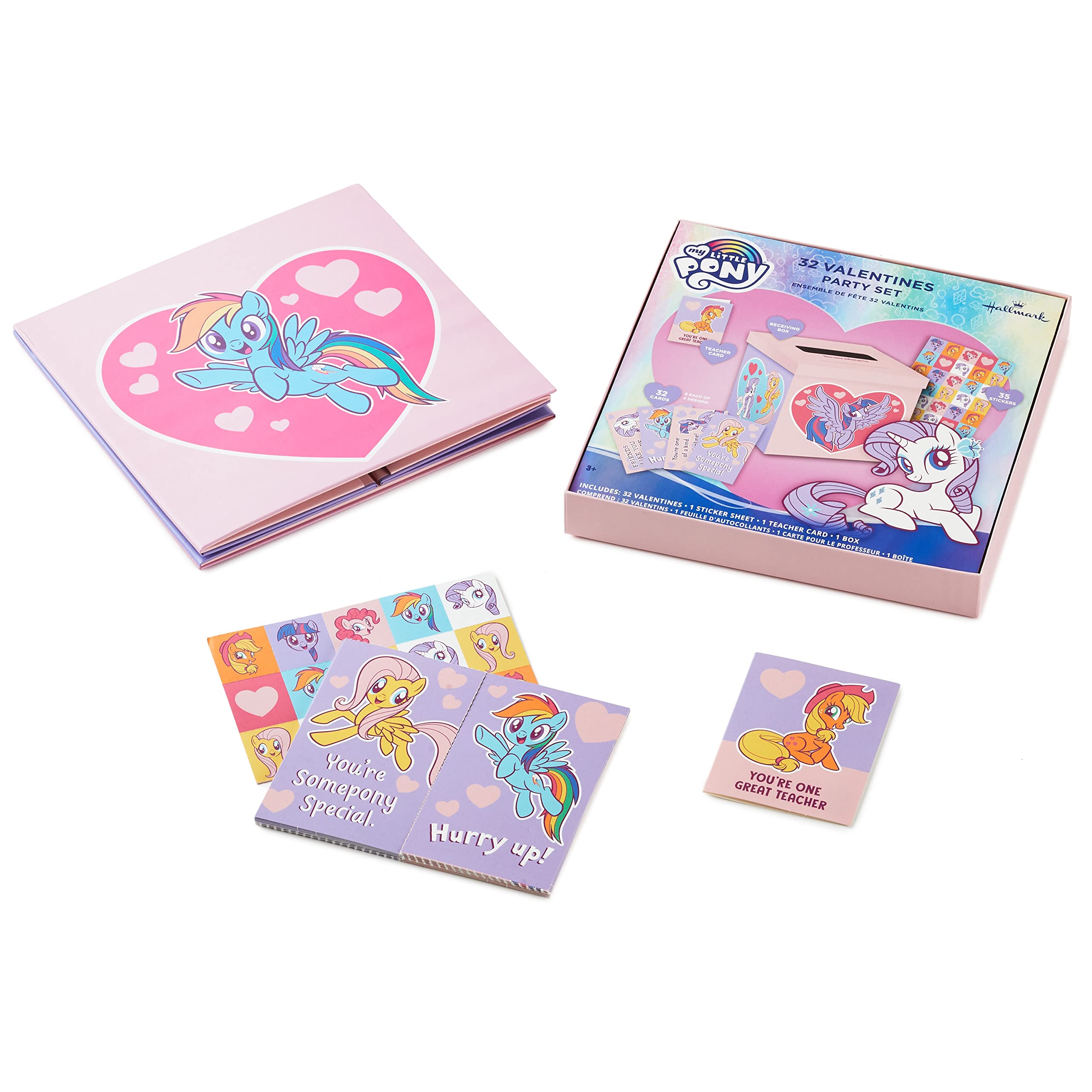 Hallmark My Little Pony Valentines Day Cards and Mailbox for Kids School Classroom Exchange (1 Box, 32 Valentine Cards, 35 Stickers, 1 Teacher Card)