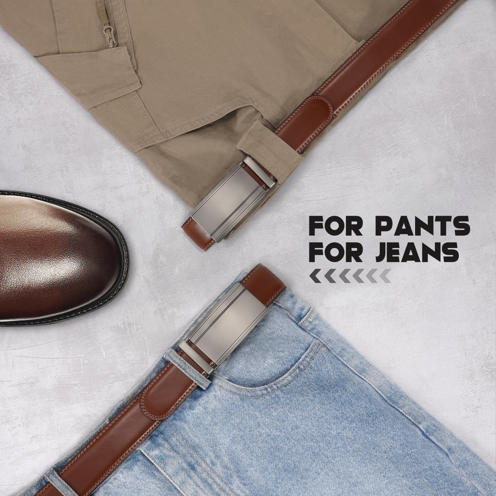 SANSTHS Men's Belts Leather Ratchet, Brown Dress Belts for Men with Adjustable Slide Buckle Christmas Gift Belt for Him