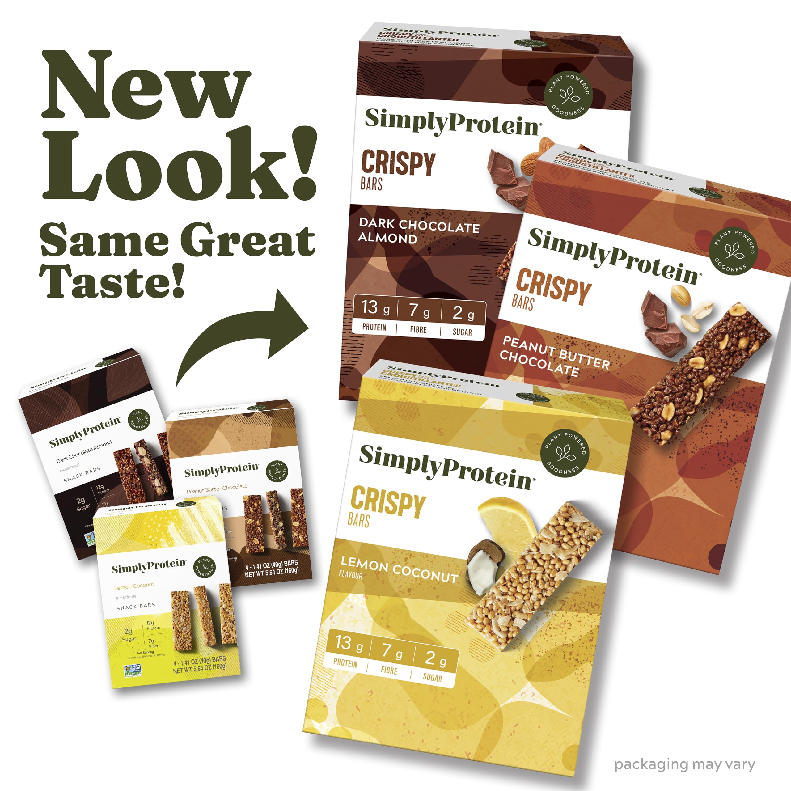 Simply Protein - Crispy Vegan Protein Bars Variety Pack, 3 Flavors - Plant Based, Protein Snacks - 13g Protein, 2g Sugar, 7g Fiber - Gluten Free, Non GMO, Kosher - 12 Bars, 3 Boxes