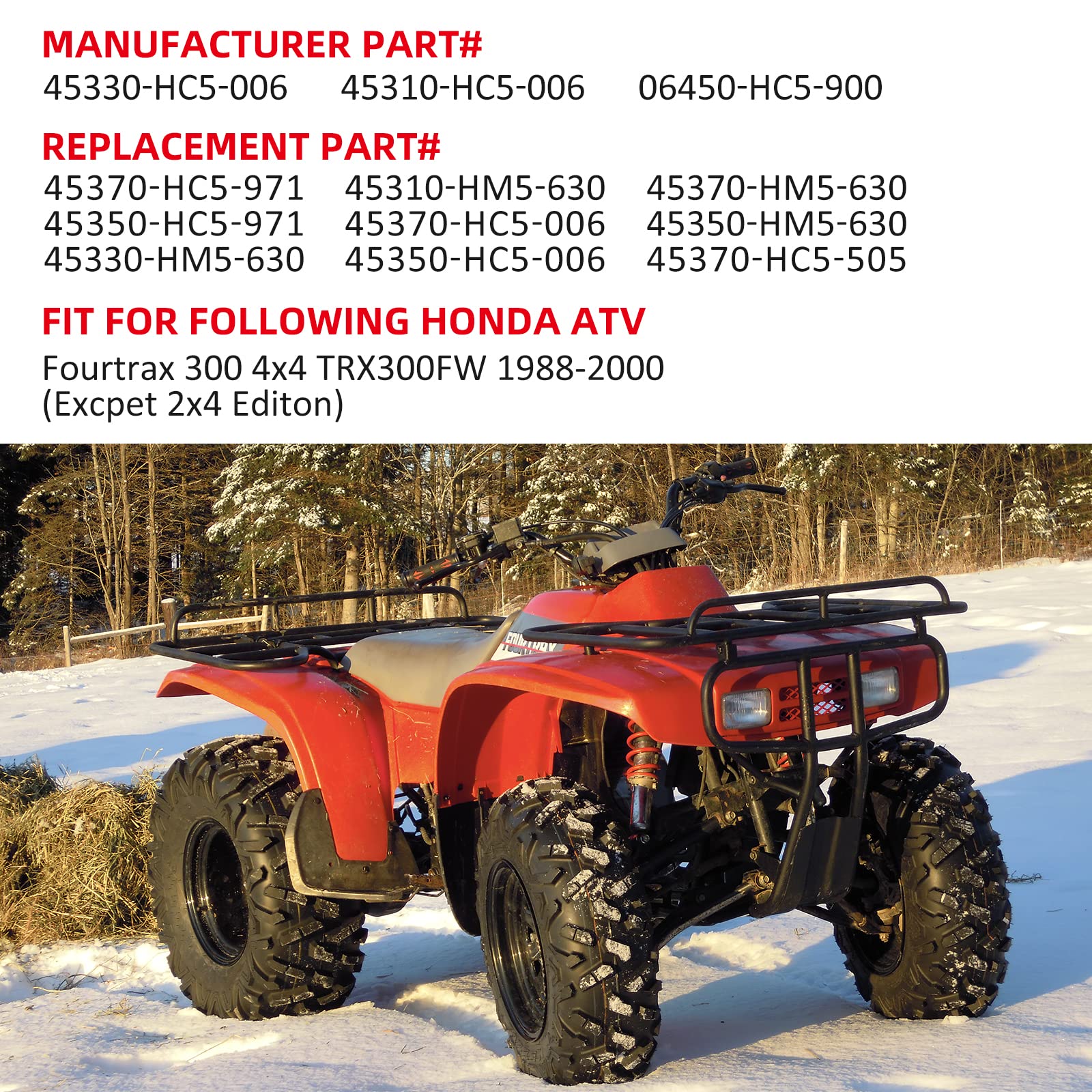 Front Brake Wheel Cylinders Shoes Kit for Honda TRX300 TRX300FW Fourtrax 300 4x4 1988-2000 (Left&Right),OEM# 45330-HC5-006 45310-HC5-006 06450-HC5-900