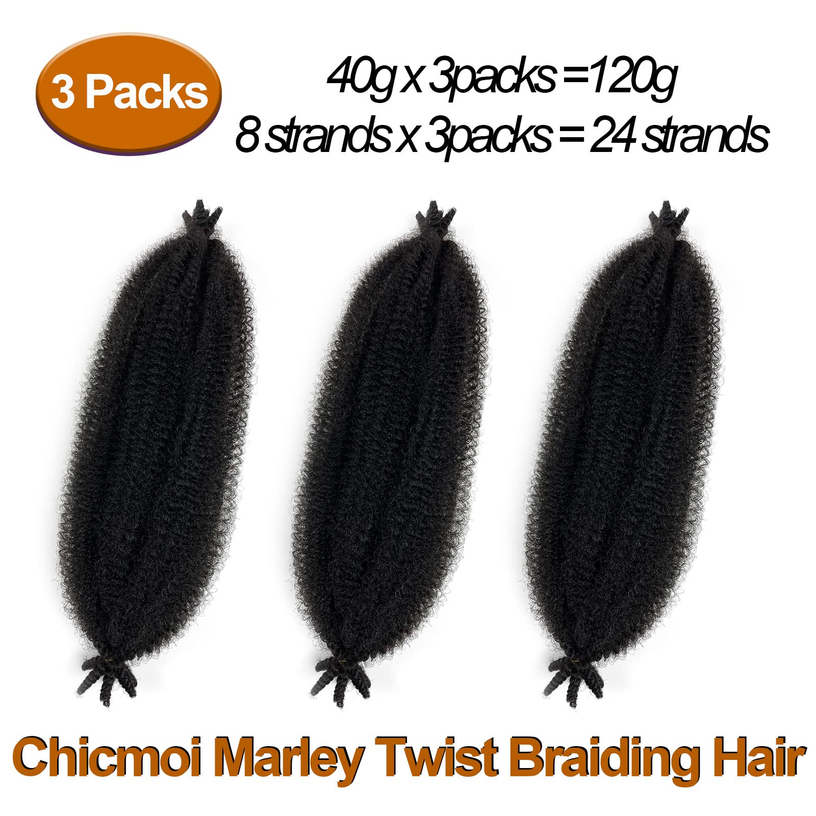 Marley Twist Braiding Hair 16 Inch Springy Afro Twist Hair 3 Packs Kinky Twist Hair for Braiding 1B Black Spring Twist Hair Curly Braiding Hair Extension for Black Women